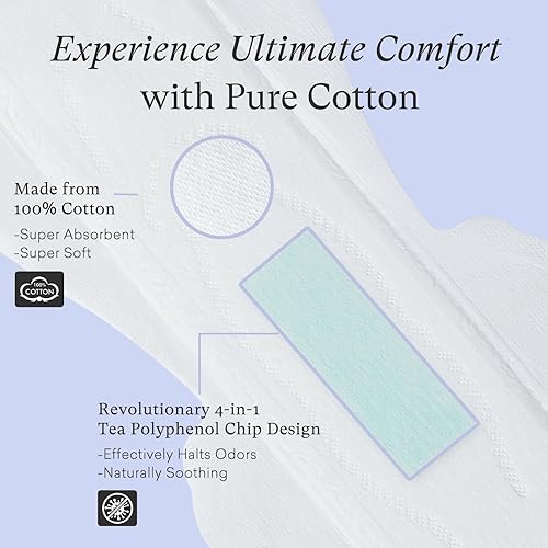 Miniatura 3 de PurComfy Almohadillas de periodo largo para adolescentes con alas para adolescentes, almohadillas sanitarias de algodón orgánico para adolescentes y