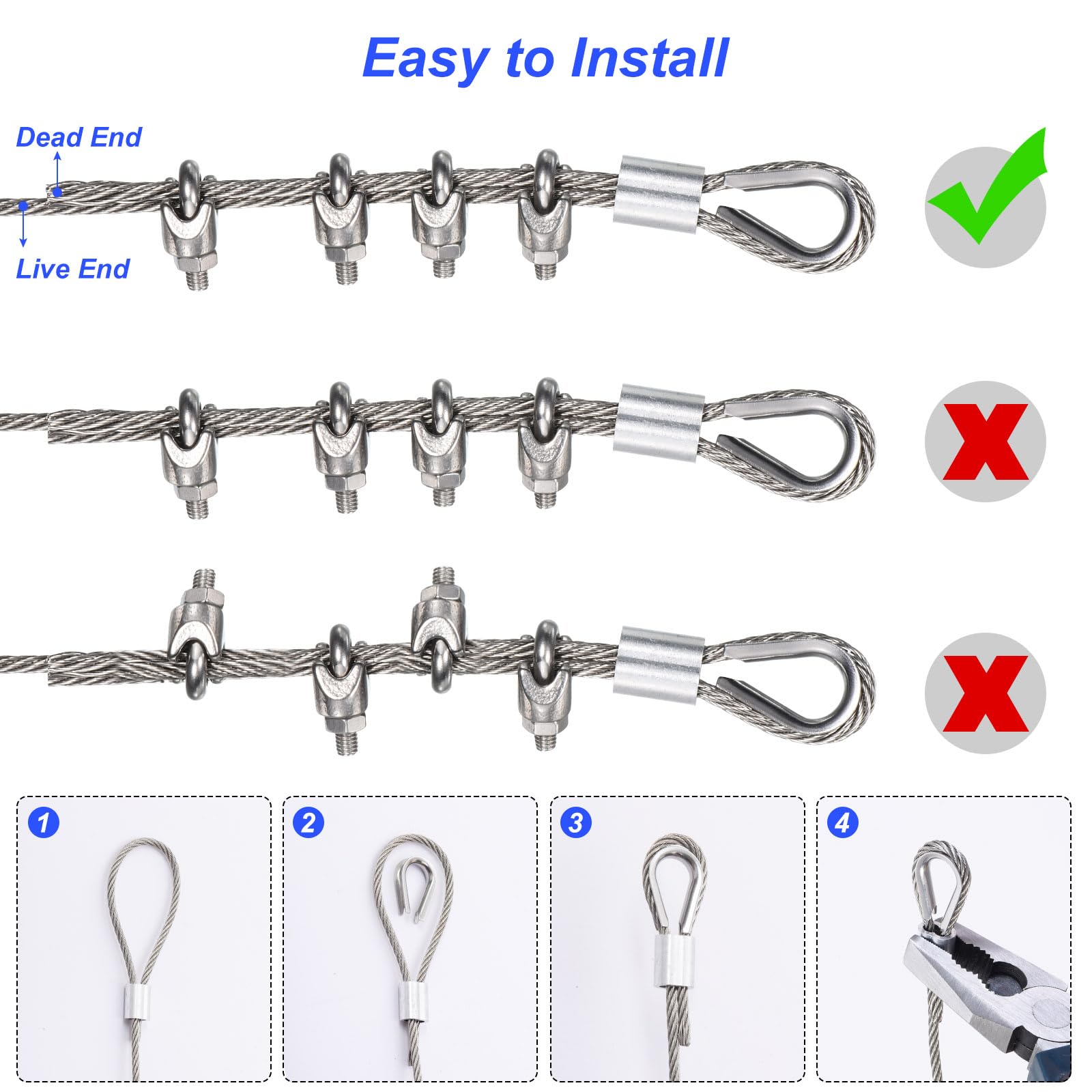 M METERXITY Kit Tenditore D'Acciaio Con Turnbuckle Cavo Per Illuminazione Sospesa Ringhiera, Con Piedi Cavo In Acciaio Inox E Accessori Sufficienti Per Esterno/Giardino.