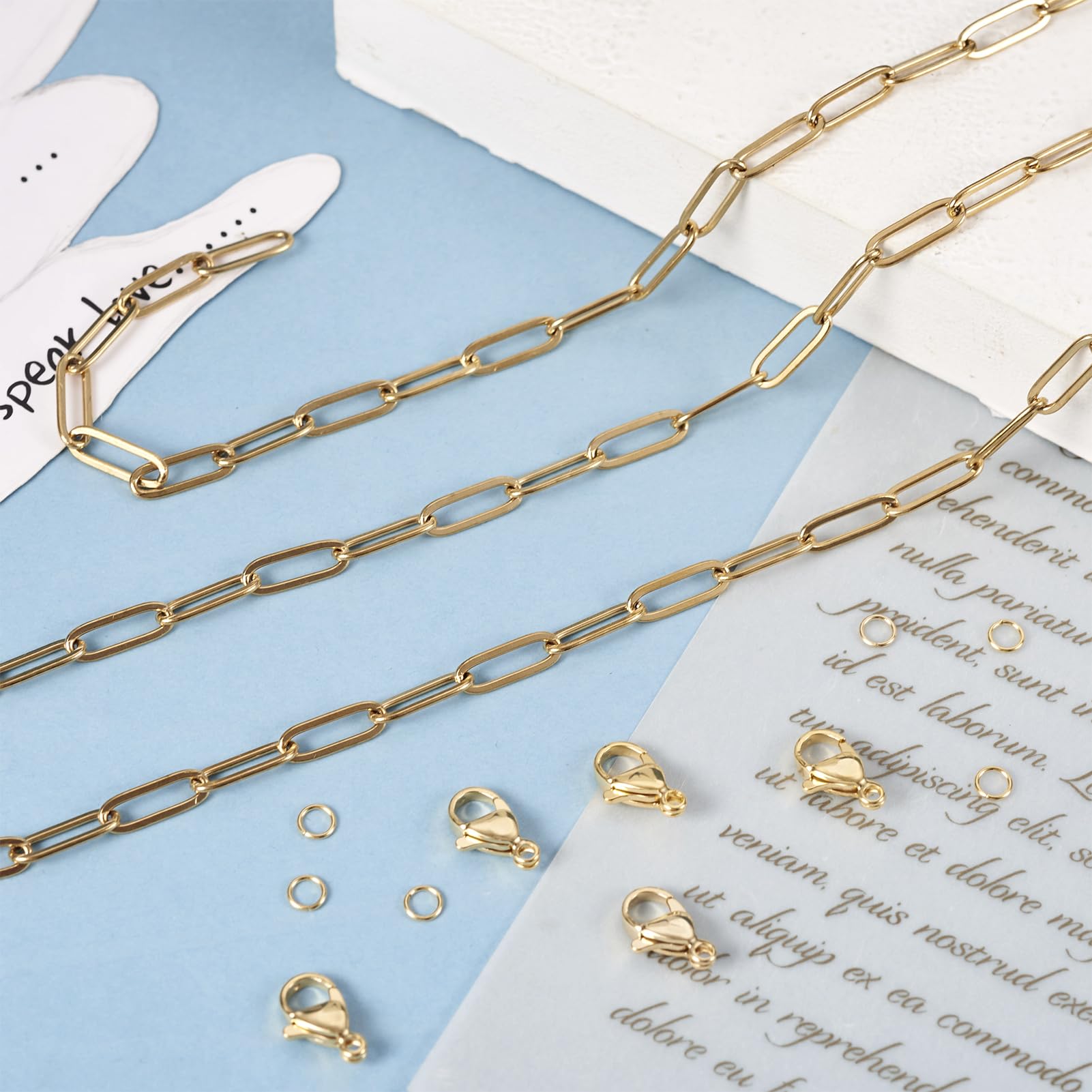 Pandahall 16.4 Feet 18K Gold Plated Stainless Steel Chains Flat Oval Paperclip Link Necklace Chains Bulk with Lobster Clasps Jump Rings for DIY Jewelry Making
