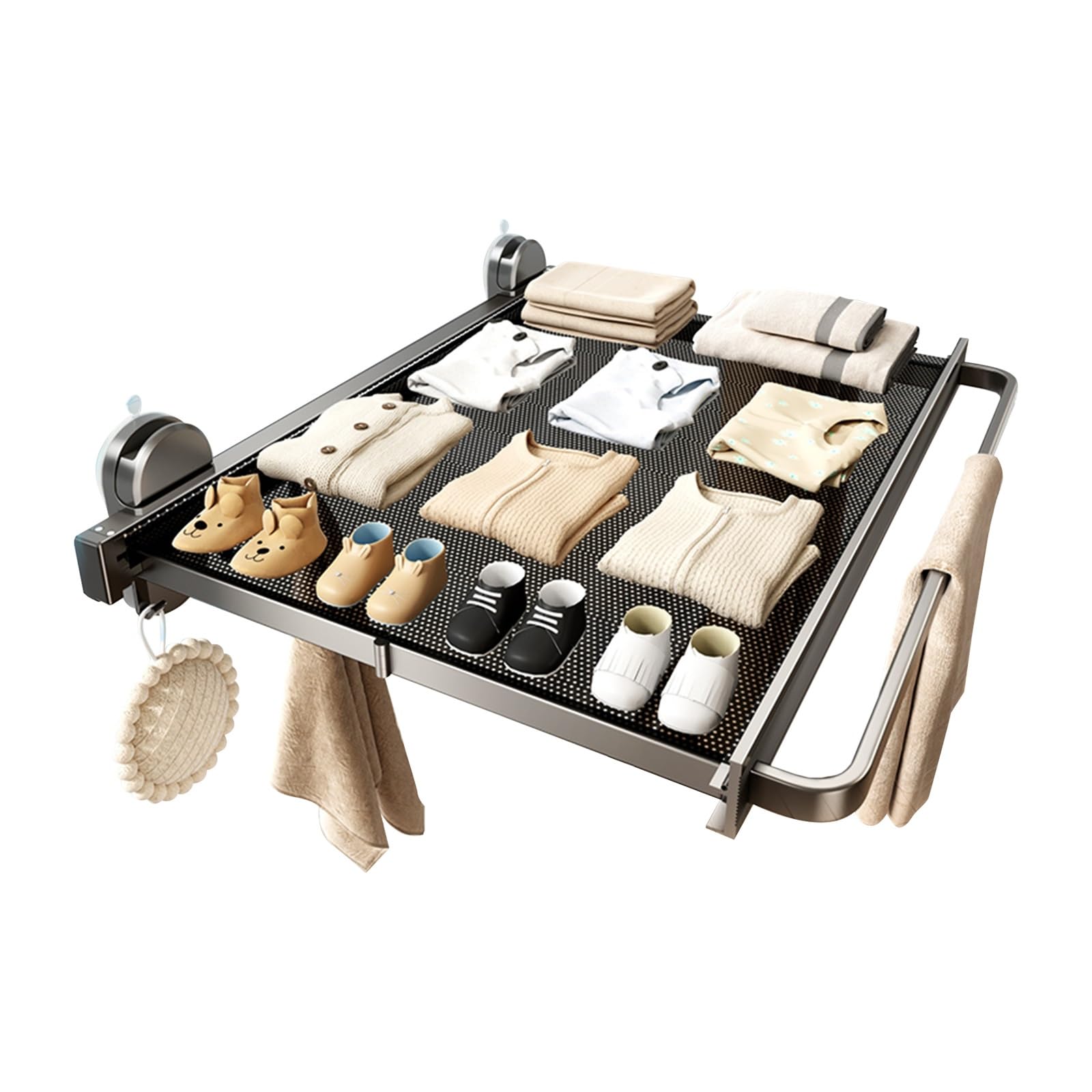 Wand-Saugnapf Unsichtbarer Wäscheständer, Wäscheständer Wand Ausziehbar, Mit Trockenstab, Hohes Volumen Platzsparend, Für Innenund Außenbereich, Schuhe, Socken, Wand Wäscheständer Mit Haken(44cm/17.3i