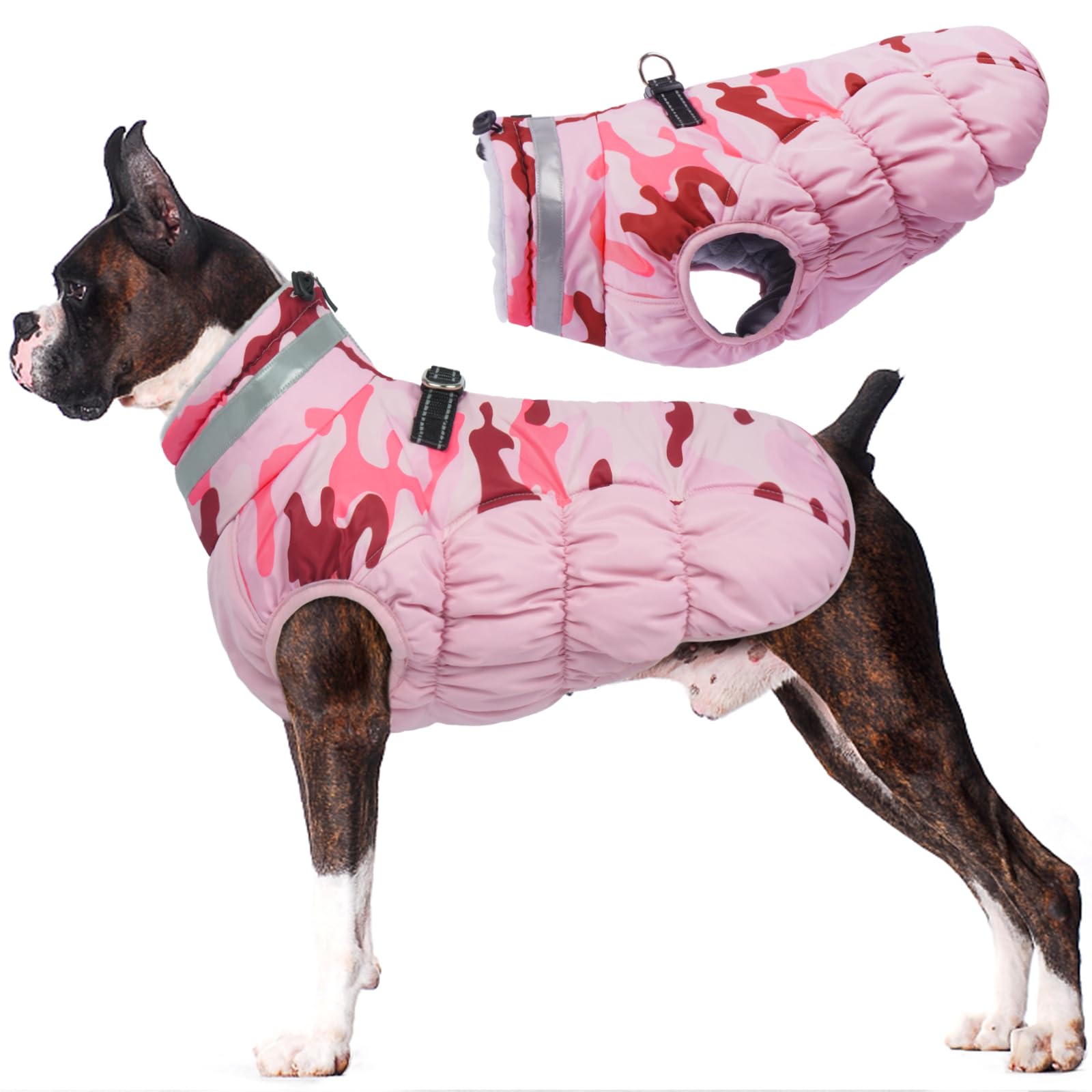 Lelepet Warm Dog Winter Coat Dog Coats for Large Dogs Waterproof Dogs Jacket with Harness Built in Reflective Cold Weather Coats Windproof Zip-Up