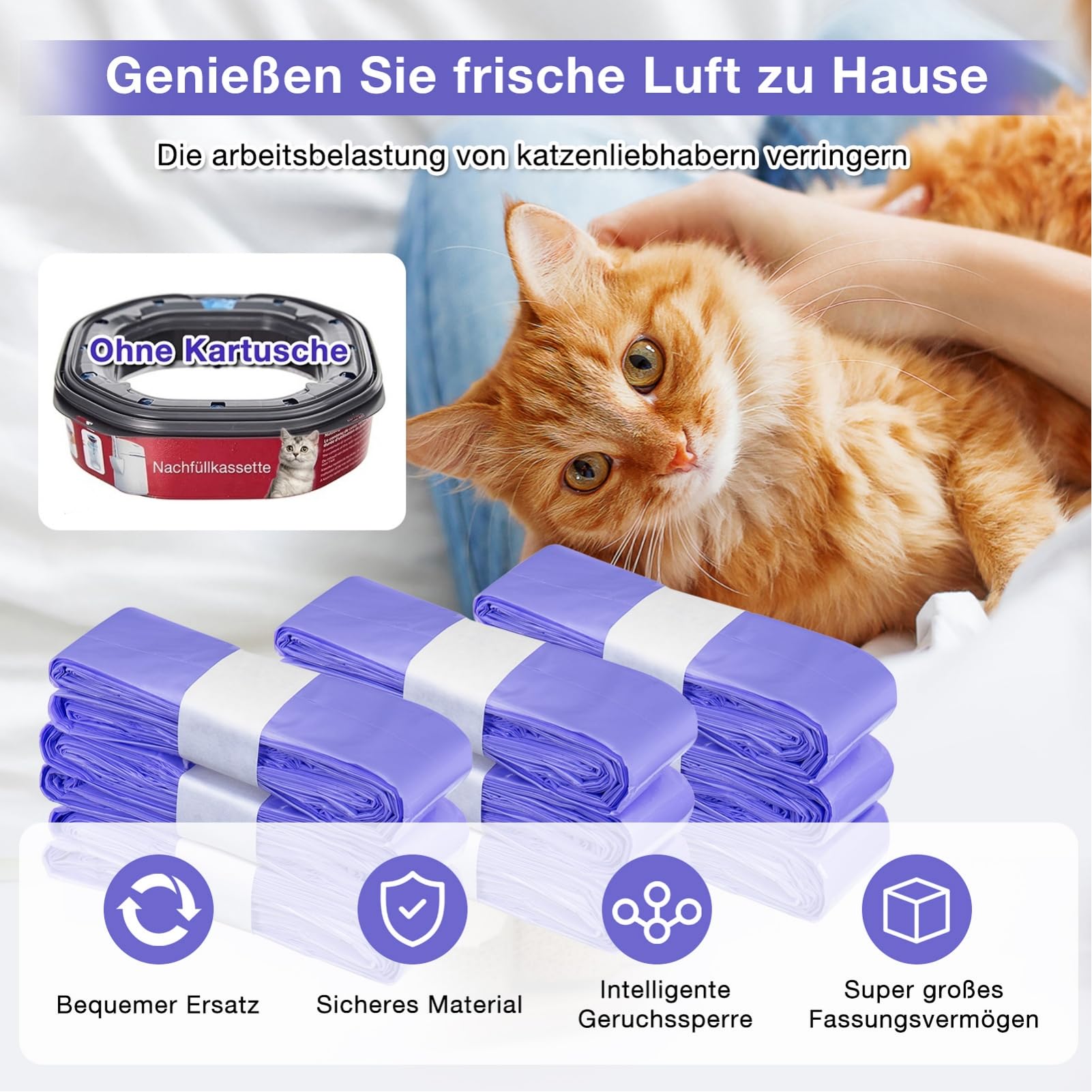 12 Stück Katzenstreu Nachfüllpackung, Nachfüllfolienringe Nachfüllbeutel kompatibel Nachfüllkasse für Litter Genie XL & LitterLocker Fashion & LitterLocker & LitterLocker II, Ohne Kartusche (Lila)