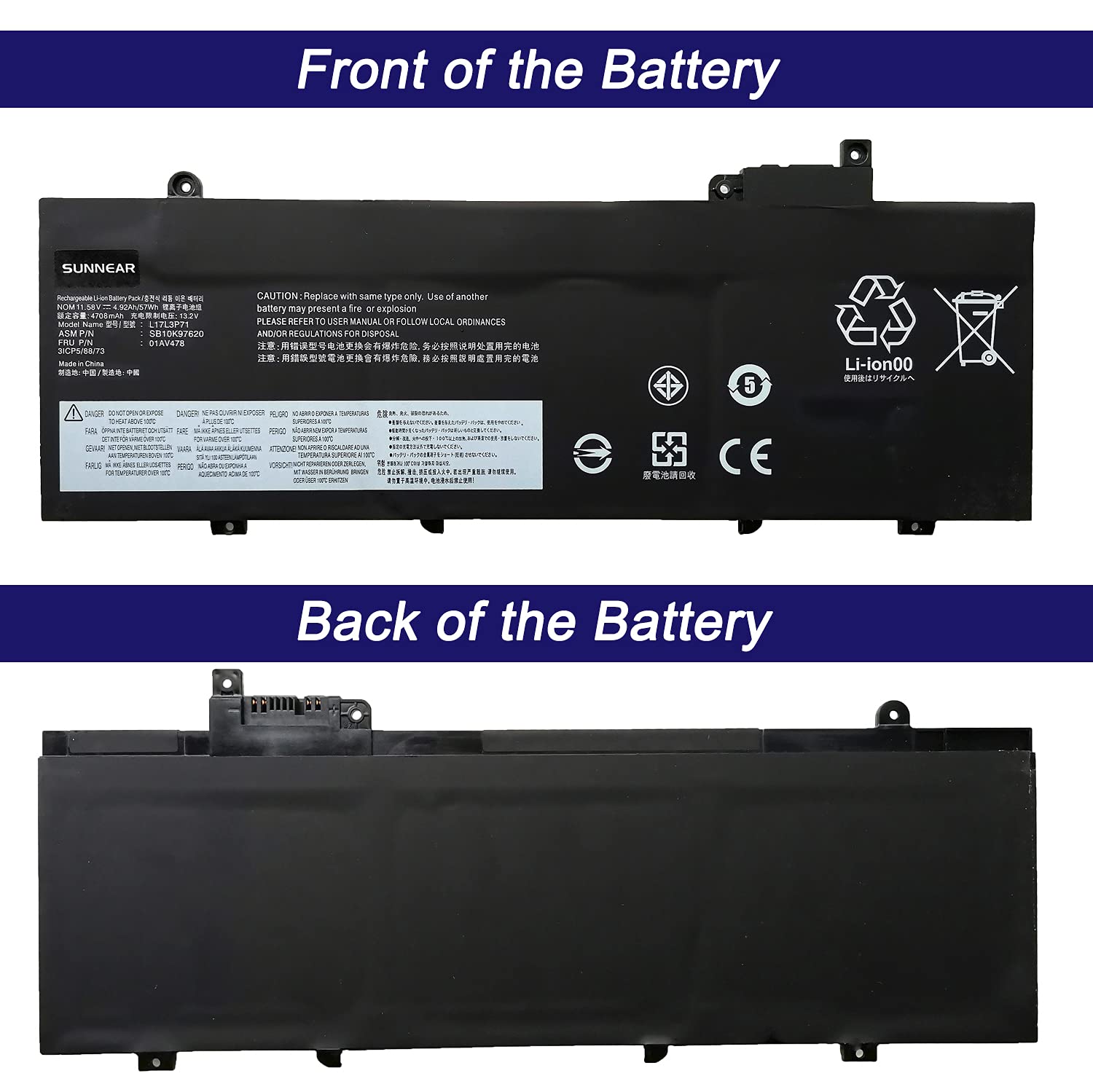Batterie L17L3P71 / L17M3P71 Pour Lenovo ThinkPad T480S (20L7, 20L8) - 57Wh - Neuve