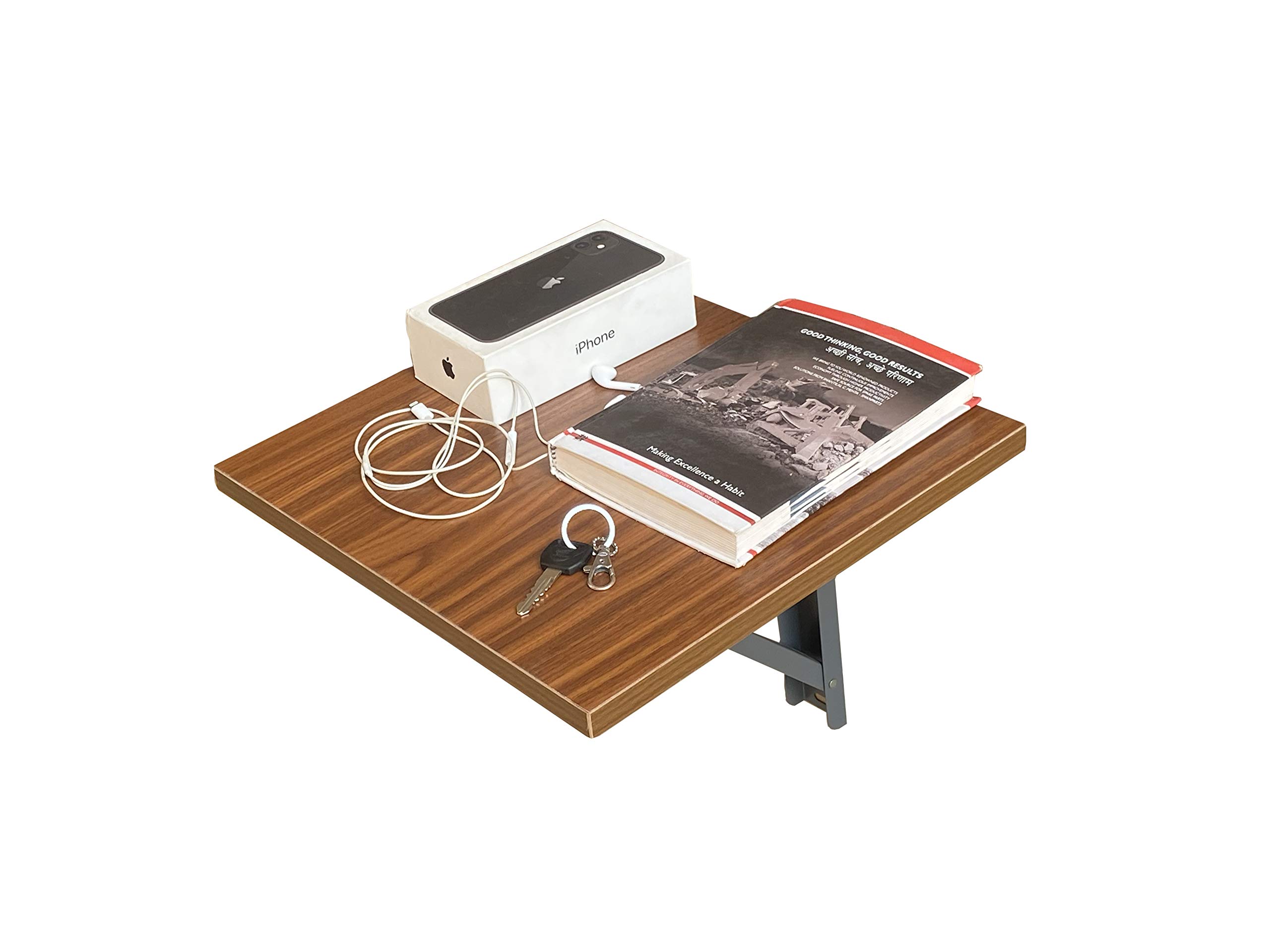 Compal Wooden Wall Mounted Folding Coffee, Tea, Drop-Leaf Bed Side Table, Study Mini Table, Workstation Computer Side Desk, Trestle Desk for Home & Office (Walnut Finish, Pack of 1)