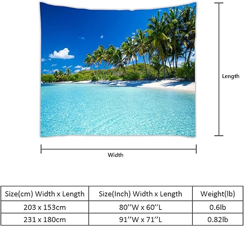 Vista 5 de YISURE Tapiz de playa oceánica para colgar en la pared, 80 x 60 pulgadas, diseño de palmera paraíso tropical, cocotero, decoración de pared hippie