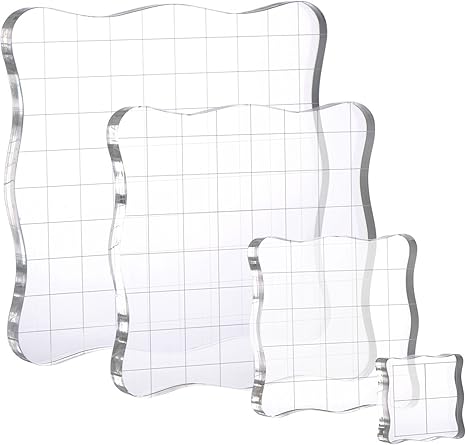 Whaline 4 Pieces Stamp Blocks with Grid and Grip, Acrylic Clear Stamping Blocks Set Essential Stamping Tools for Scrapbooking Crafts Making