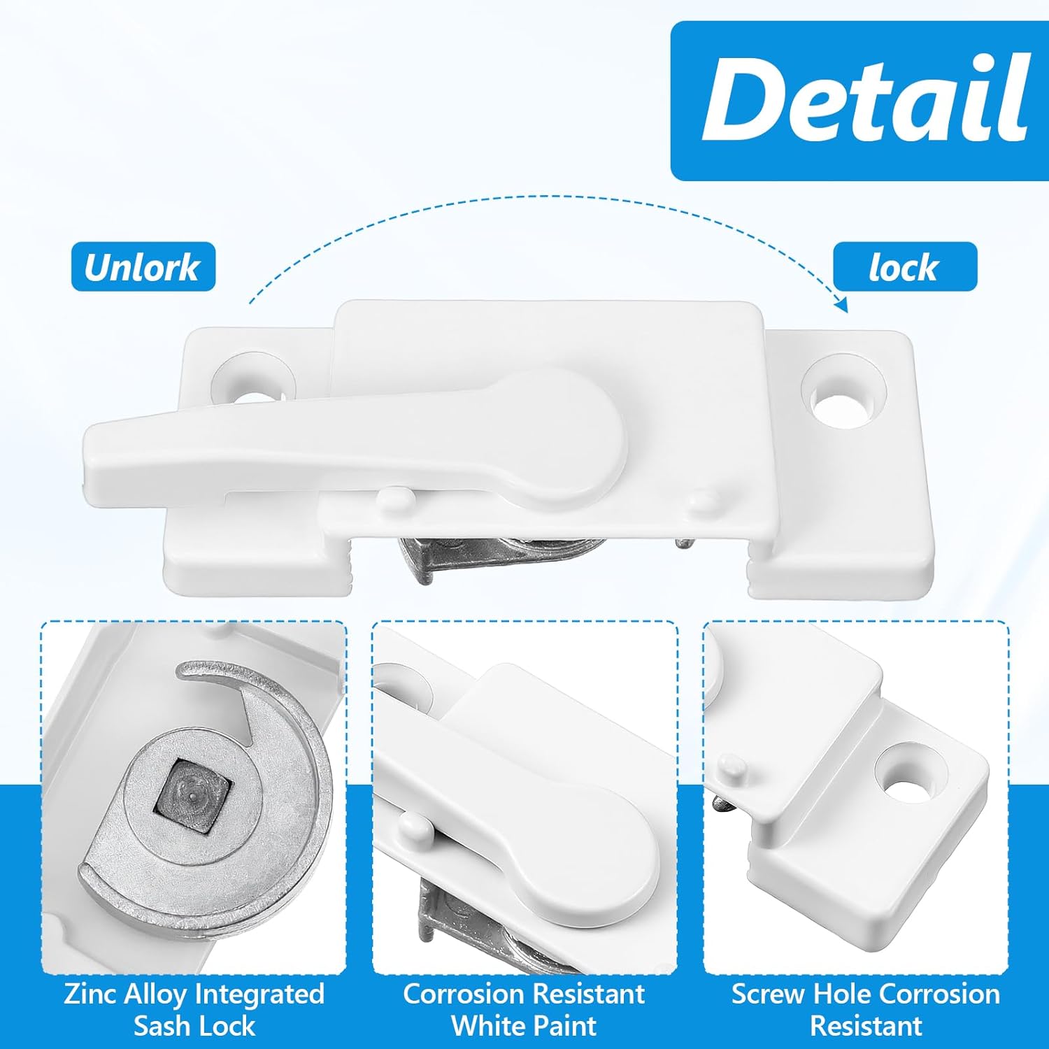 8 Pack Windows Sash Lock-Sliding Window Sash Locks for Single-Hung and Double-Hung Windows-White Cam Sash Locks for Vertical and Horizontal Sliding Windows
