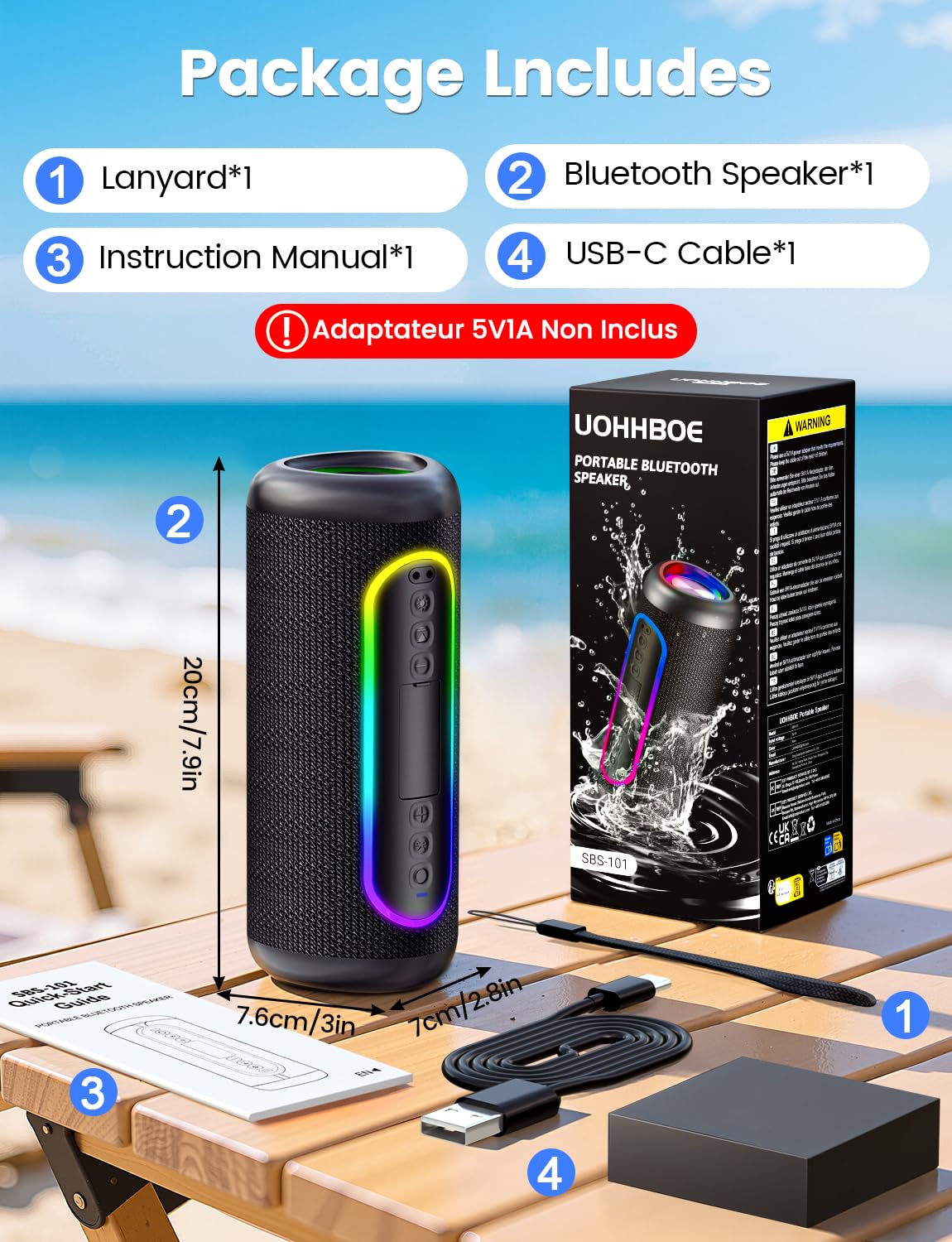 Enceinte Bluetooth Portable 30W Bluetooth 5.4 TWS 360° IPX5 Jusqu'à 30H Portée 30m