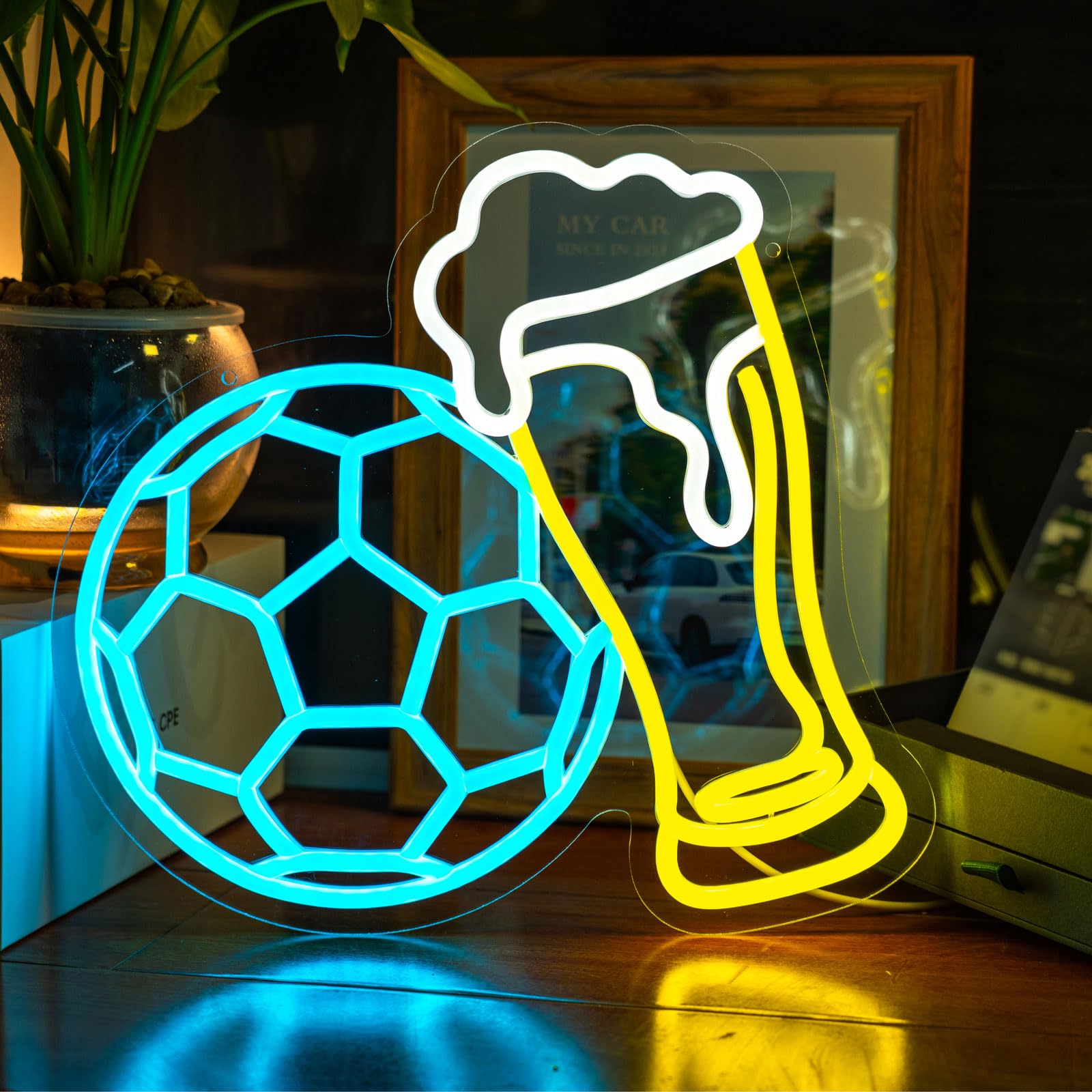 Fußball-Neonschild für Bar, Wanddekoration, WM 2026, Dekoration für Männerhöhle, Spielzimmer, Fußball, Party, dimmbar, USB, Fußball, Bierlicht, Geschenke für Fans, Größe: 35,1 x 32 cm