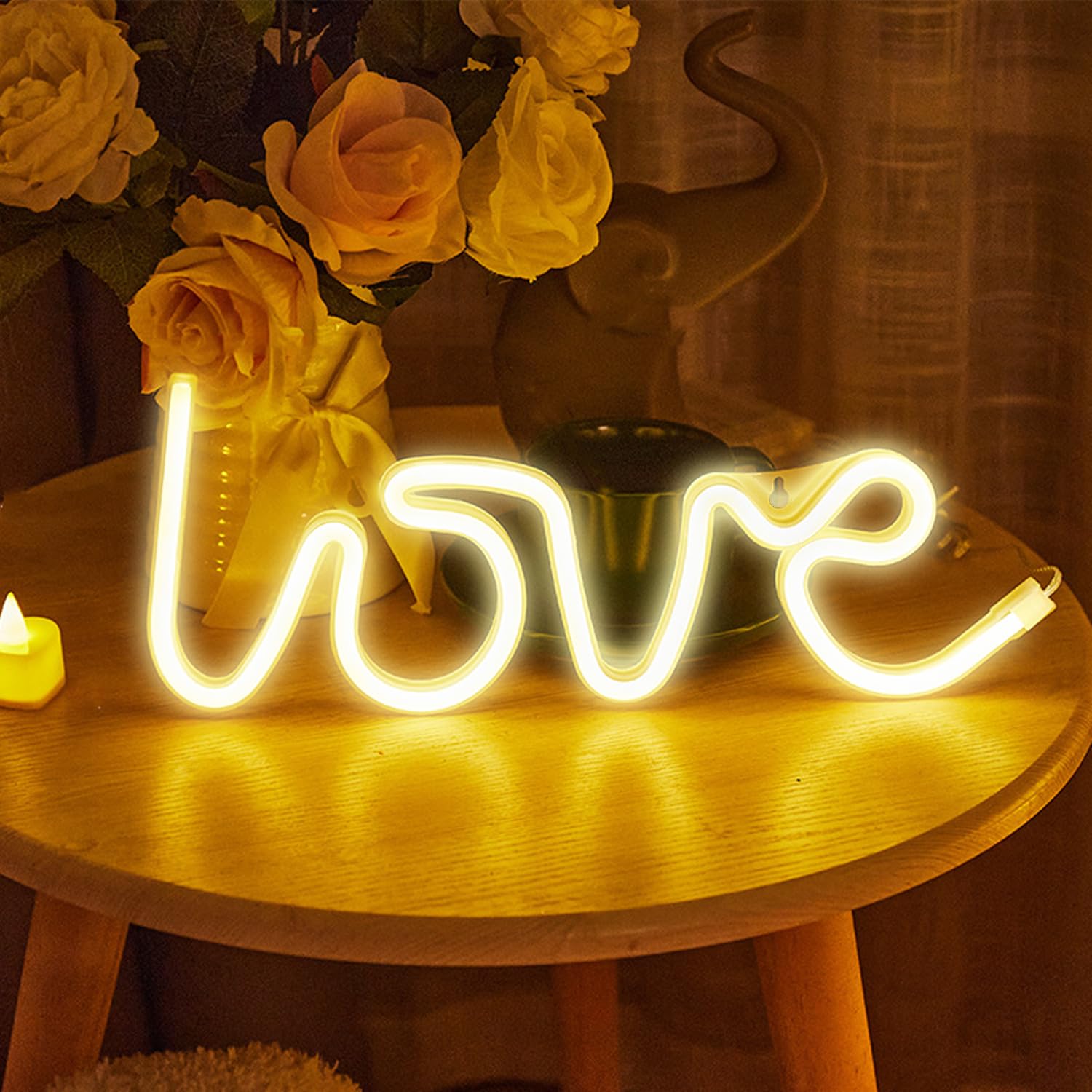 HFHungkeong Love Neon Sign,Neon Wedding Signs Powered by 3xAA Battery or USB,Love Lights for Girls Women Bedroom,Wedding Party,Birthday,Proposal,Gifts for Mother's Girlfriend Wife(Warmwhite)