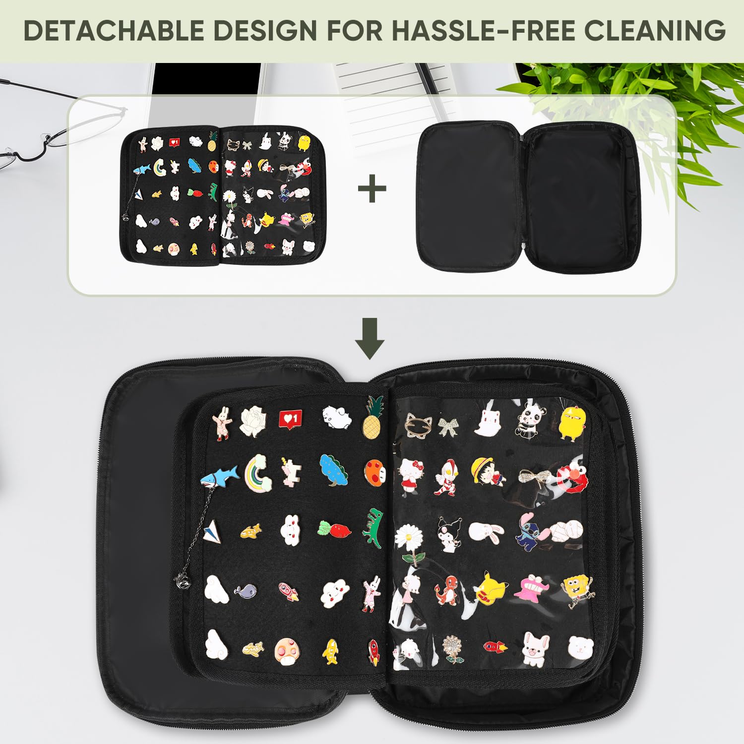 Fruobeyla Pin Display Bag, Letter PU Pin Trading Book with 8 Pages, Waterproof Enamel Pins Holder Board, Suitable as Pin Collection Display Case, K