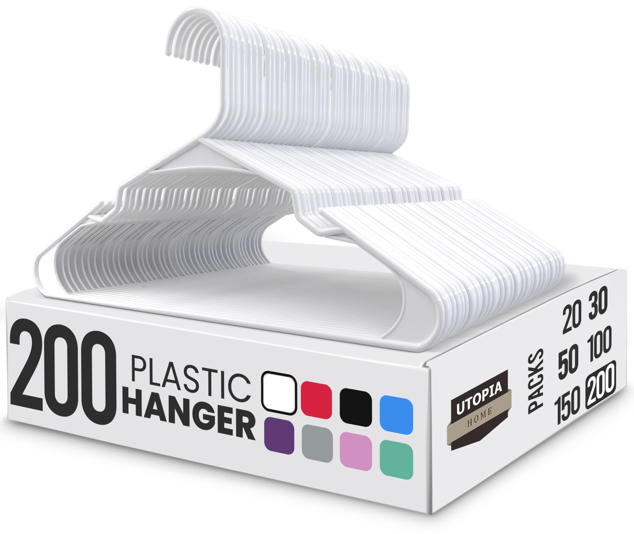 Utopia Home Plastic Hangers for Clothes Space Saving Notched Hangers (Bulk Pack of 150, White)