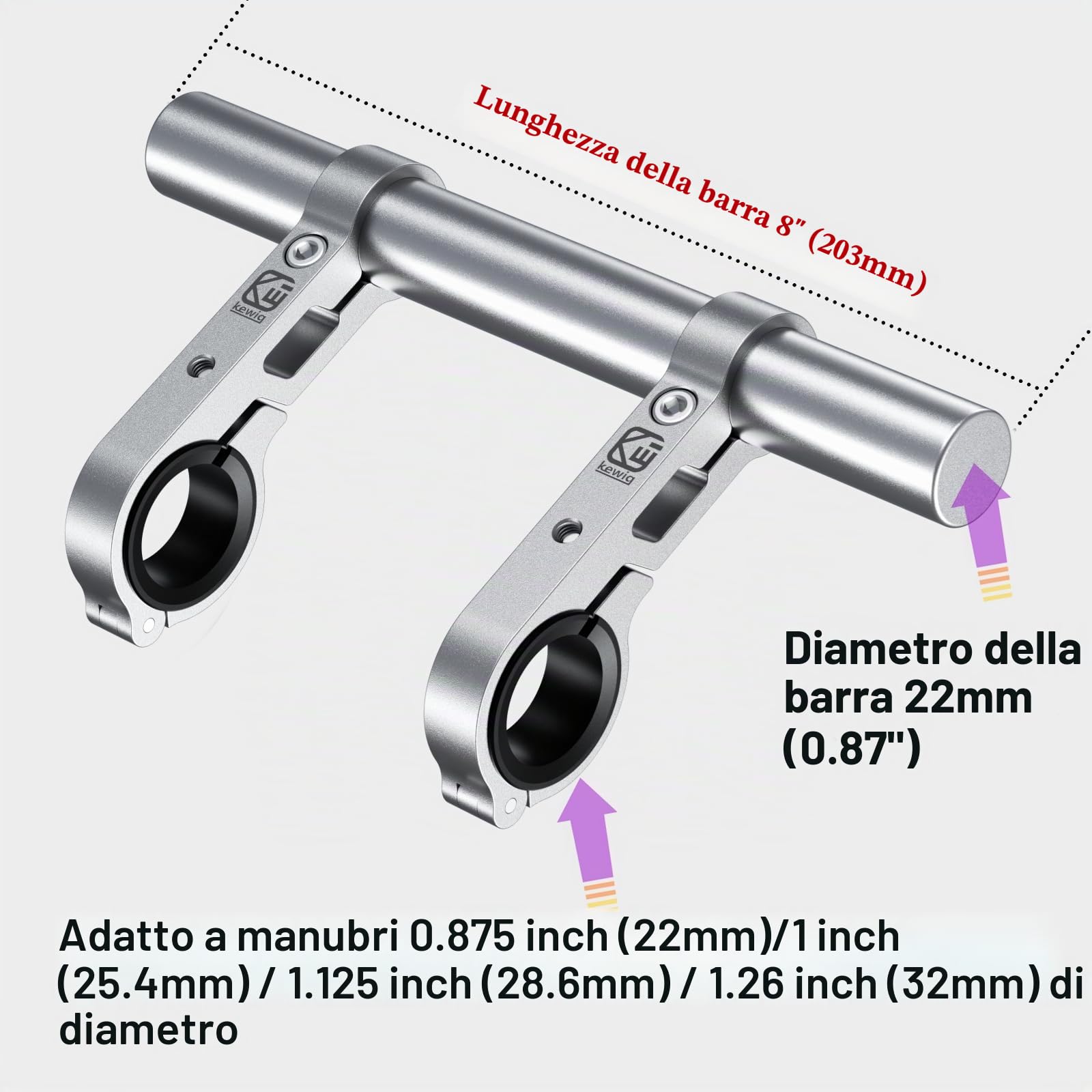 BRCOVAN Estensioni per manubrio in lega di alluminio, supporto a morsetto doppio, adatto da 2,2 cm a 3,2 cm