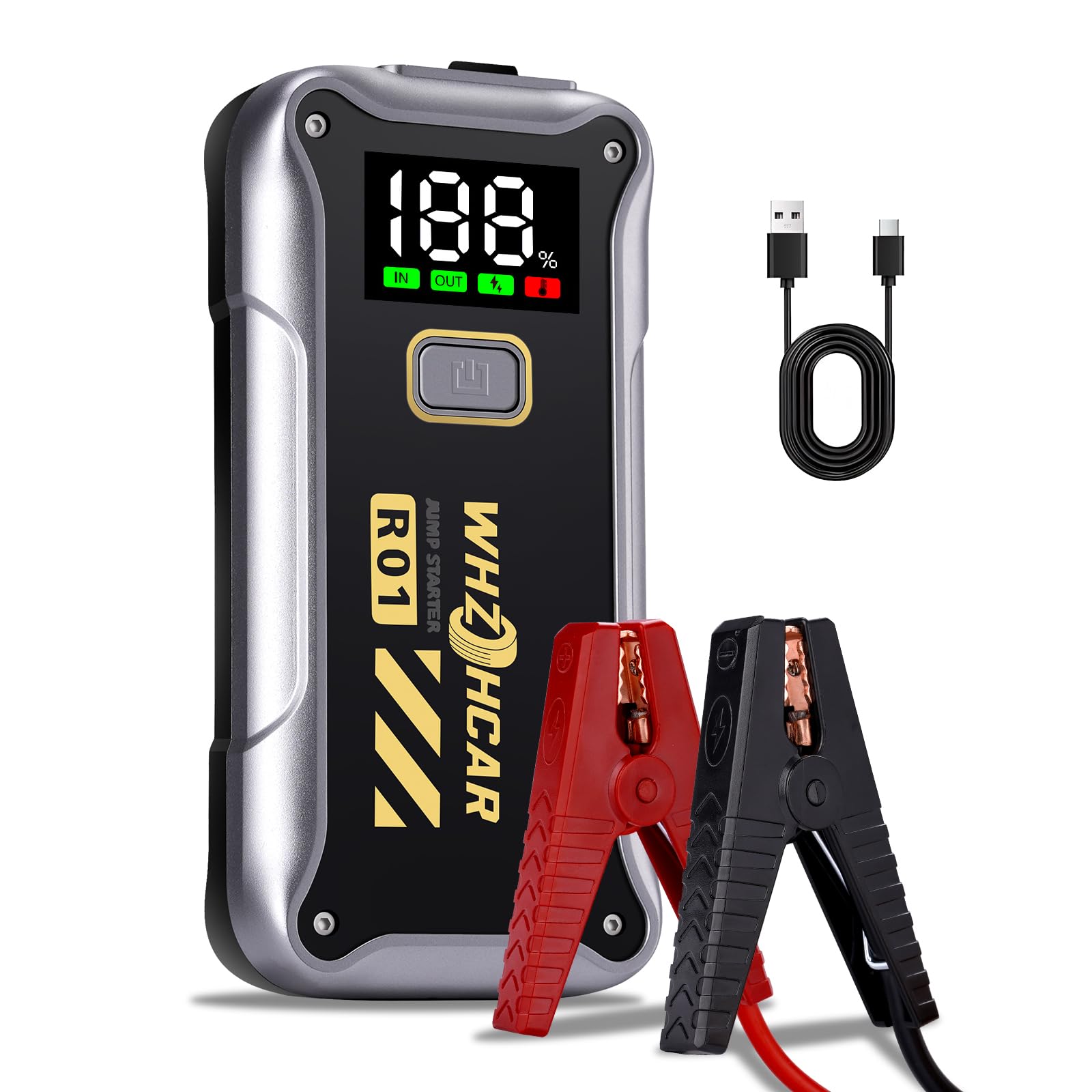 Booster Avviamento Auto 4000A 12V Starter Batteria Auto Portatile Avviatore per auto con schermo LCD Car Jump Starter Cavi Batteria Auto Estesi per auto, camion, moto, SUV, ecc