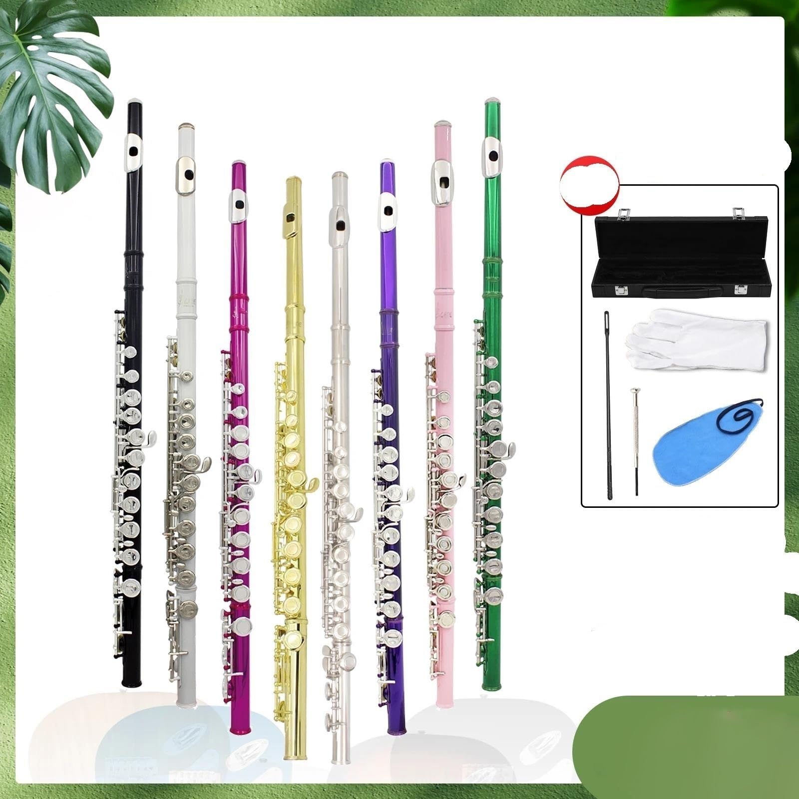 Flûte Flûte À Ton C À 16 Trous Avec Clé E Instrument Professionnel À Vent En Bois Clé Fermée Flûte À Tube En Cupronickel Avec Kit Pour Débutant(Silver)