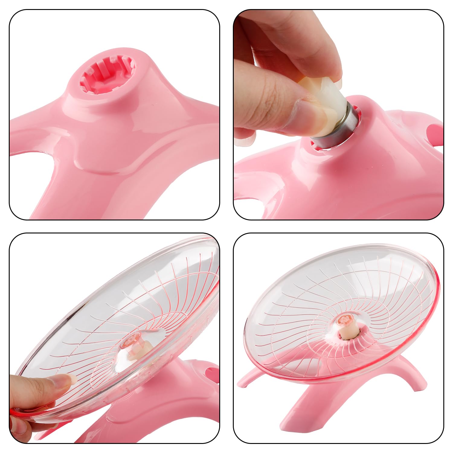 Bojueshaw Silent Hamster Wheel,Flying Saucer Exercise Wheel,Ultra Quiet Running Spinner for Syrian,Guinea Pig,Chinchilla,Pet Mice(Pink) - Image 3