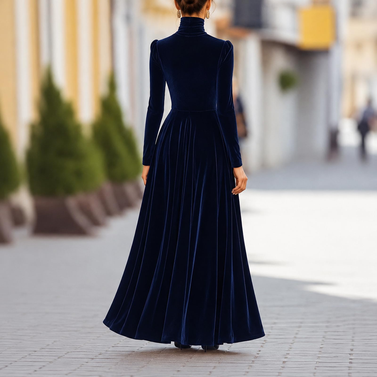 Winterkleid Damen Elegant Festlich Abendkleid Lang Rollkragen