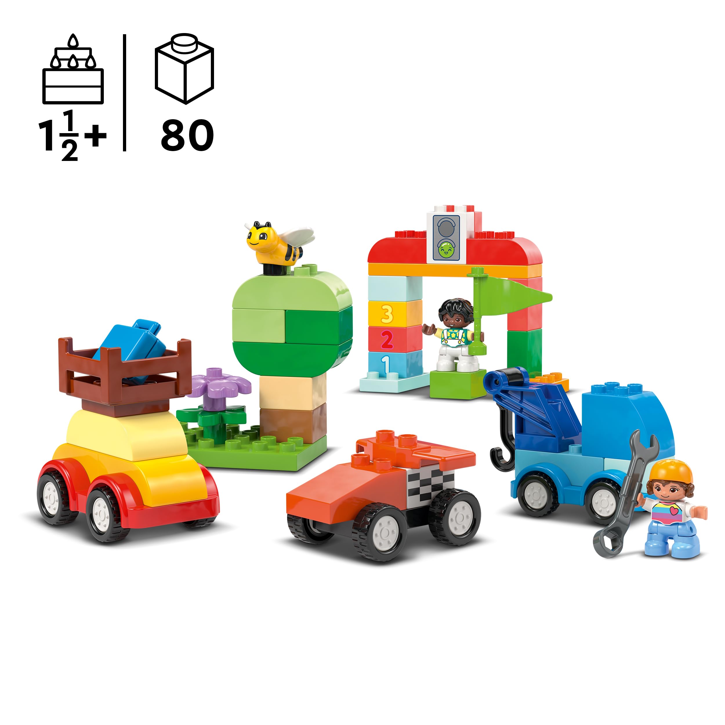 LEGO DUPLO Pudełko w kształcie klocka z autami i ciężarówkami, Kreatywna Zabawka dla Dziecka od 18 Miesięcy, Zestaw Edukacyjny dla Chłopca, Dziewczynki, Prezent dla Malucha i Przedszkolaka, 10439