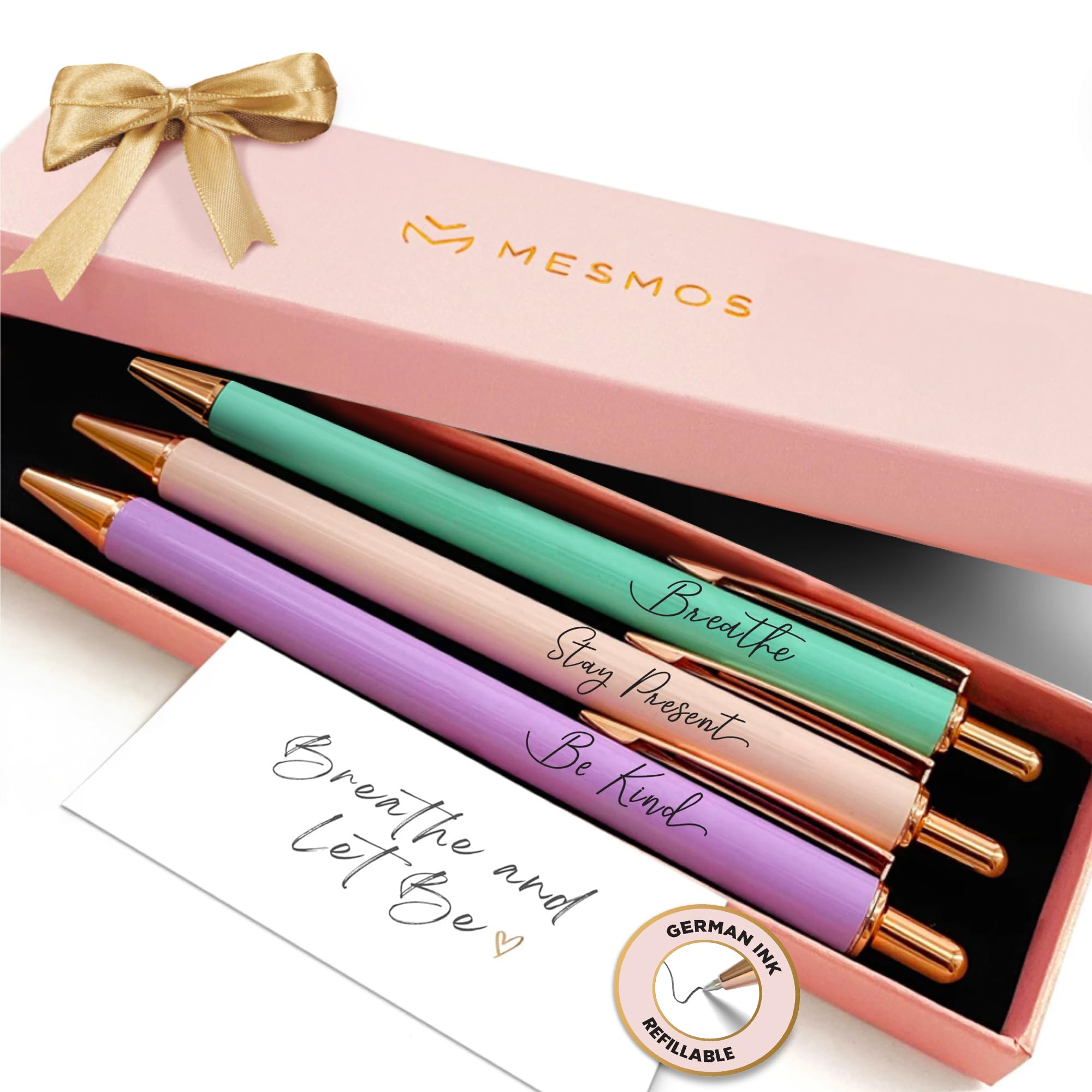 MESMOS Pastel Pens, Mindfulness Gifts, Inspirational Fancy Pens for Women, Wellness & Spiritual Gifts, Self Love Self Care Relaxing Gift, Journaling Cute Luxury Pretty Pen Set