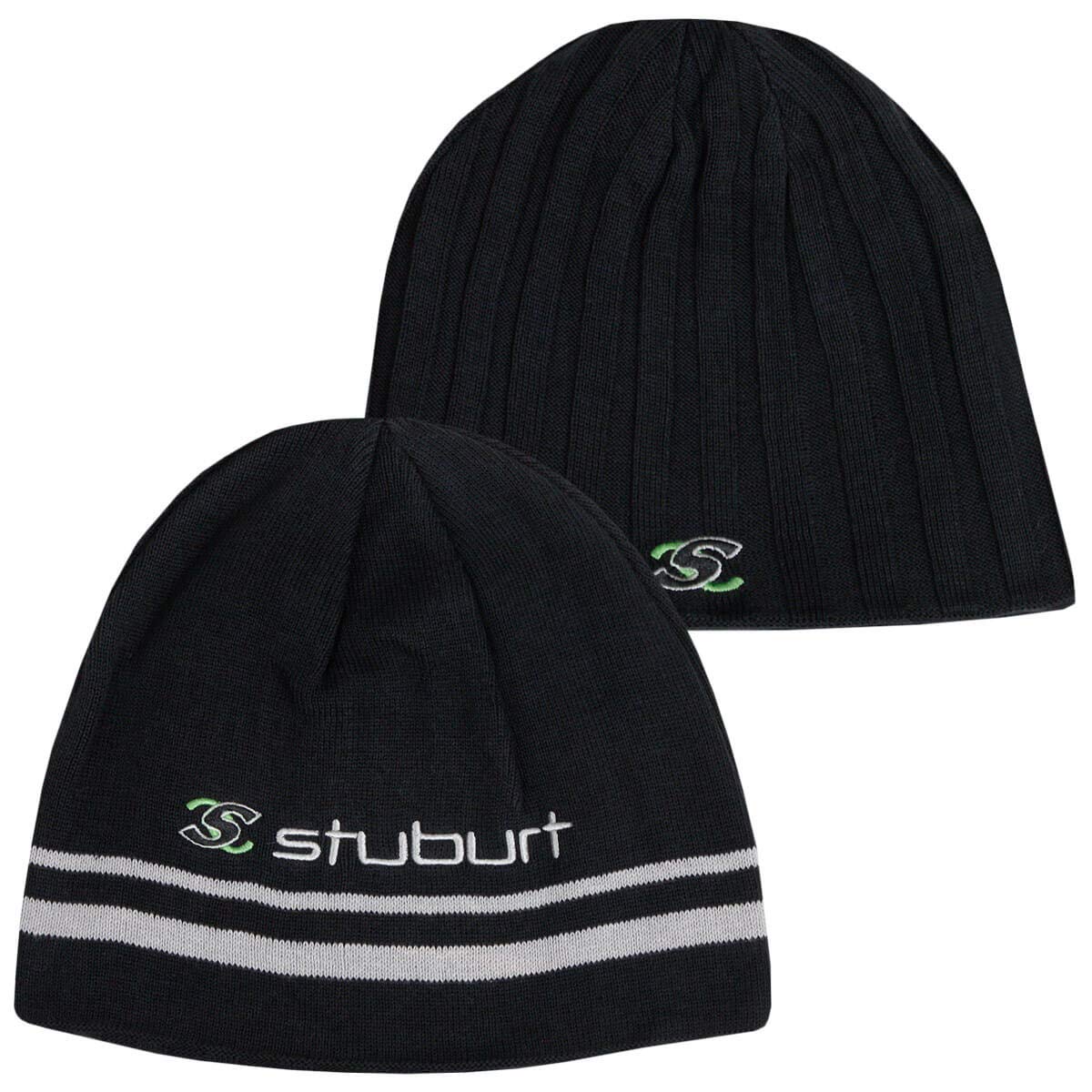 Stuburt Men's Black Unisex Reversible 2 In 1 Embroidered Beanie Hat