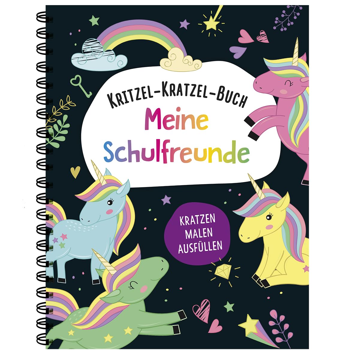 Kritzel-Kratzel-Buch Meine Schulfreunde (Einhörner): Kratzen Malen Ausfüllen I Mit Bambus-Stick
