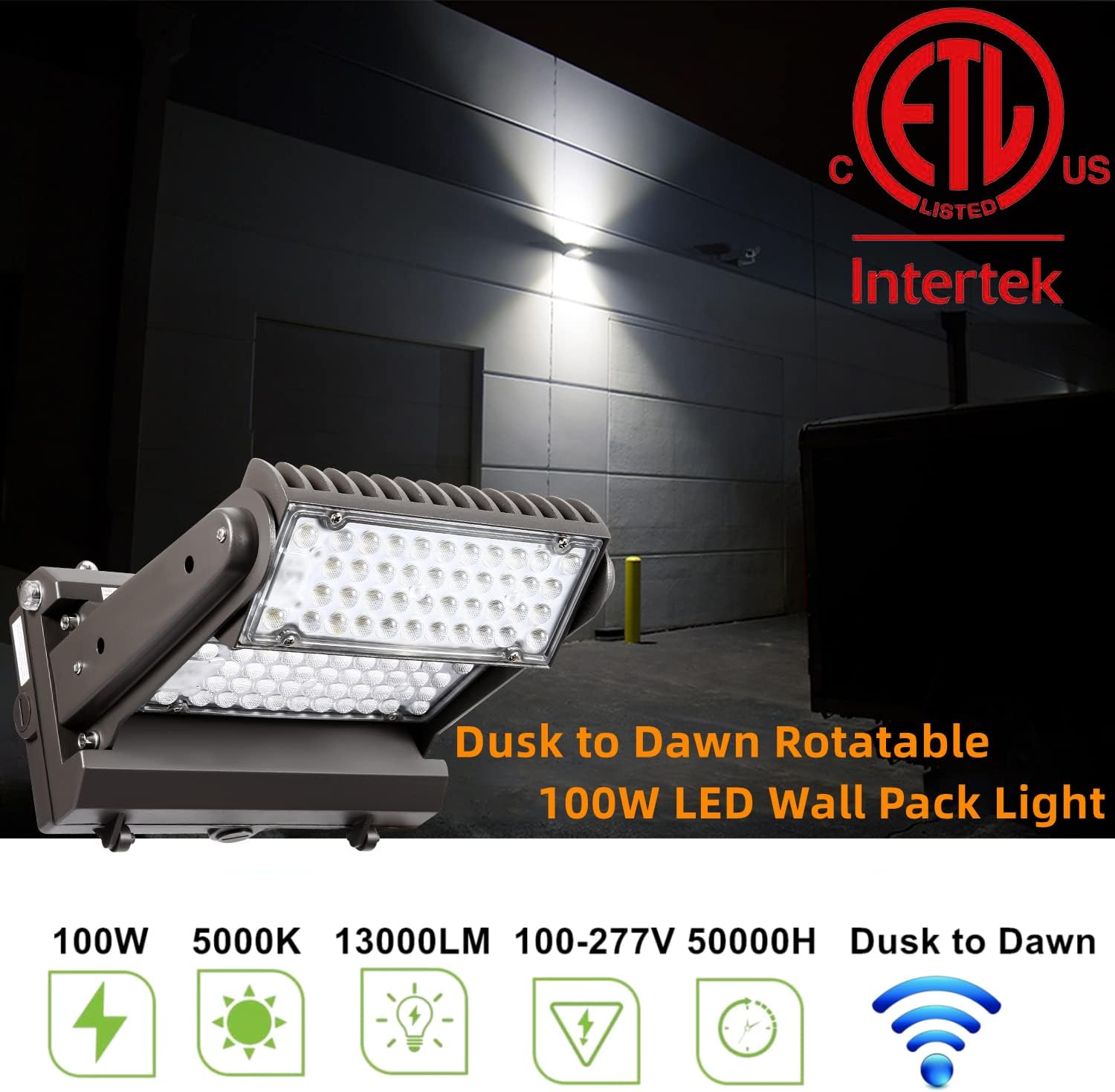 Dusk to Dawn100W Rotatable LED Wall Pack Light, 5000K