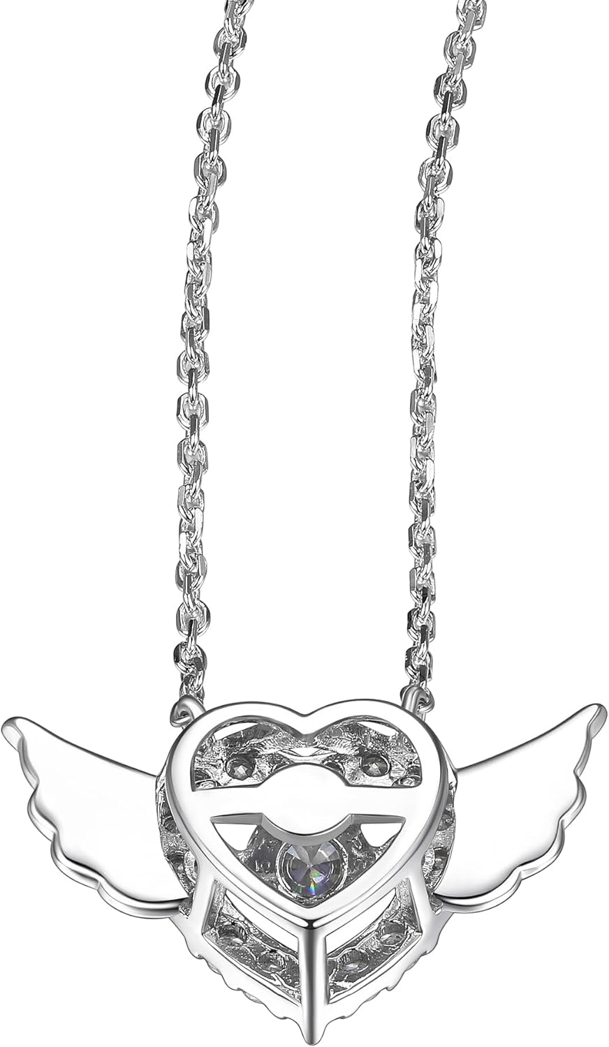 Christmas Gifts for Women,925 Sterling Silver Necklace, Snowflake Angel Wing and CZ Heart Pendant, 1-3 CTTW Cubic Zirconia with Dancing Diamond Design - Image 4