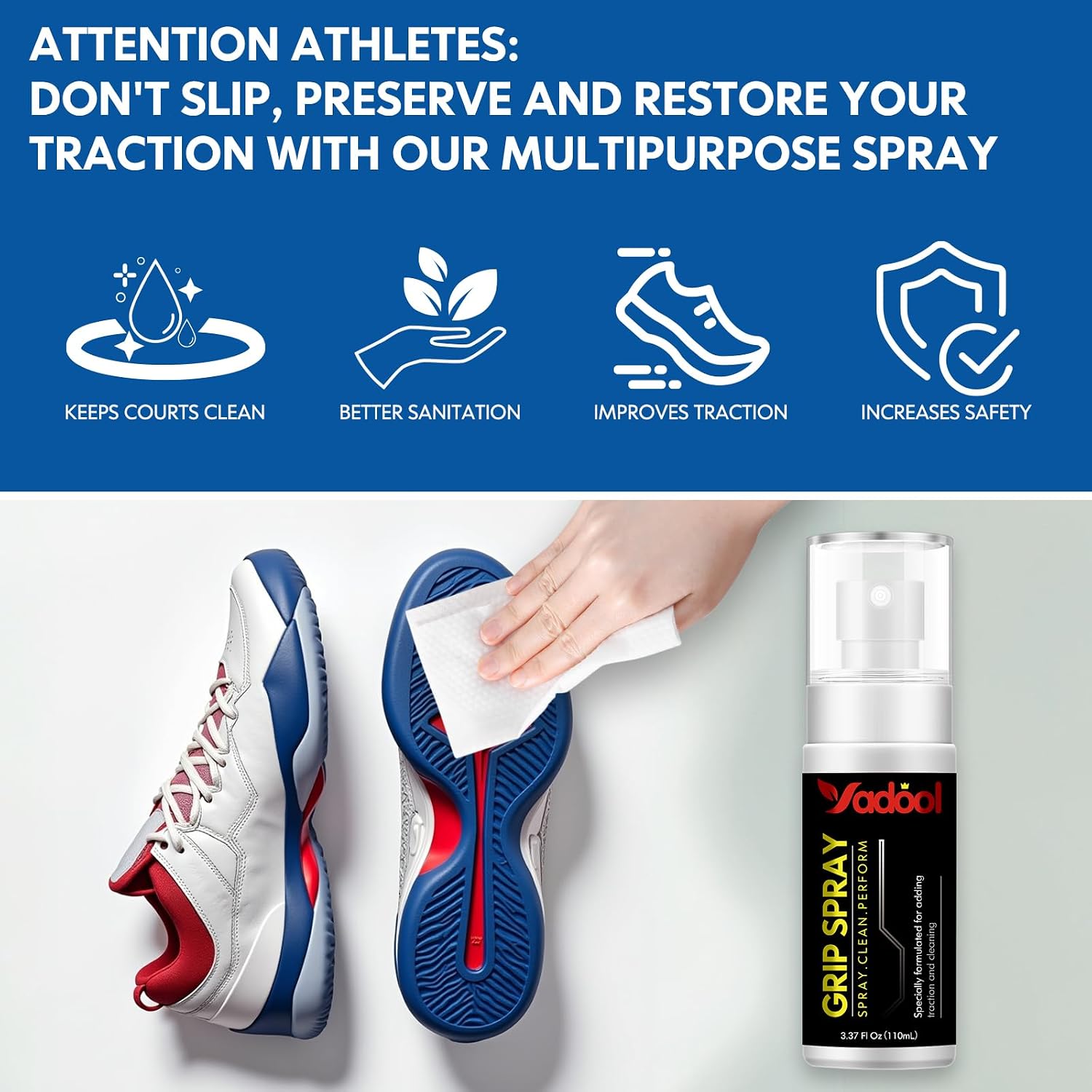 Sports Shoe Grip Spray, Provides Traction & Rejuvenates Soles, Multipurpose Grip Spray for Cleaning and Improving Basketball Shoe Grip - Anti Slip & Performance Enhancer - 3.72oz