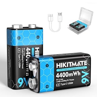 2-Pack Rechargeable 9V Lithium Batteries USB C, 4400mWh 9 Volt Li-ion Battery for Smoke Detector Alarms, 6F22 Square 9V Batteries 2H Fast Charge & 10-Year Shelf Life - Amazon product rated Grade A