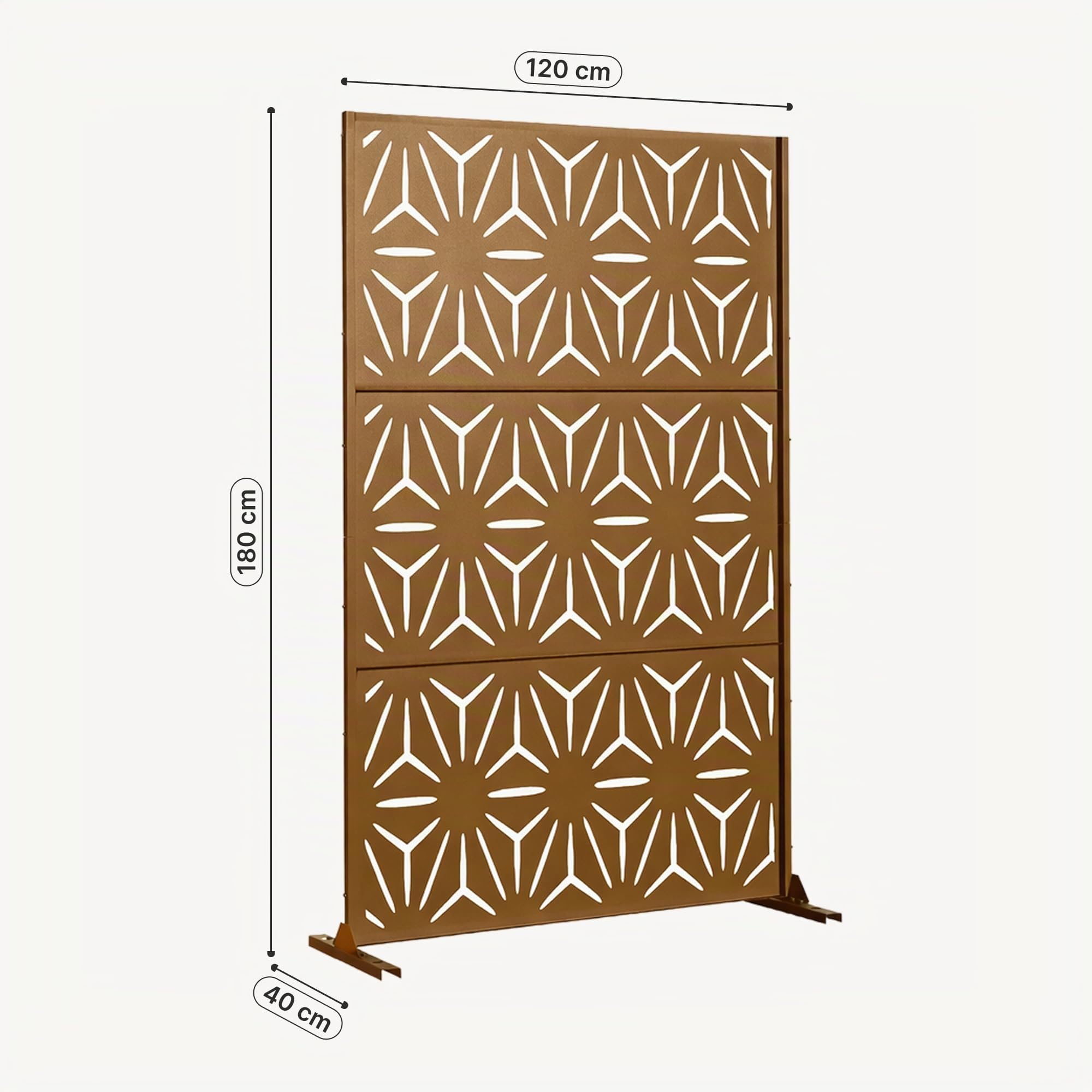 casa.pro Pannello Divisorio Decorativo in Acciaio Zincato 180x120 cm Frangivista a Motivo Raggi Floreale Separé Paravento per Giardino Balcone Soggiorno - Marrone