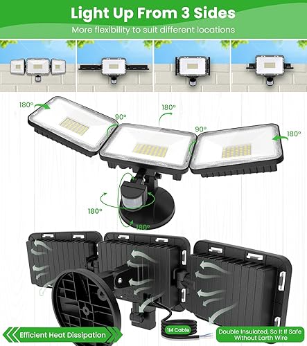 Vista 14 de CLY Luces LED de seguridad de 42 W, luz con sensor de movimiento, 3600 lúmenes, 5000 K, IP66 impermeable, luces de inundación para exteriores