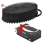 Metene Silicone Exfoliating Body Scrubber with Loop, Body Scrubber for Men and Women, Silicone Loofah for Shower, Soft Silicone for Shower and Bath Skincare Routine (Black)