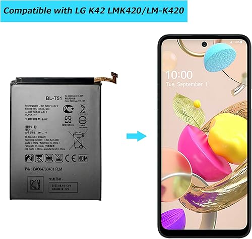 Miniatura 5 de BL-T51 - Batería de repuesto compatible con LG K42 LMK420 LM-K420 LMK420H LM-K420H LMK420E LM-K420E LMK420Y LM-K420Y con kit de herramientas