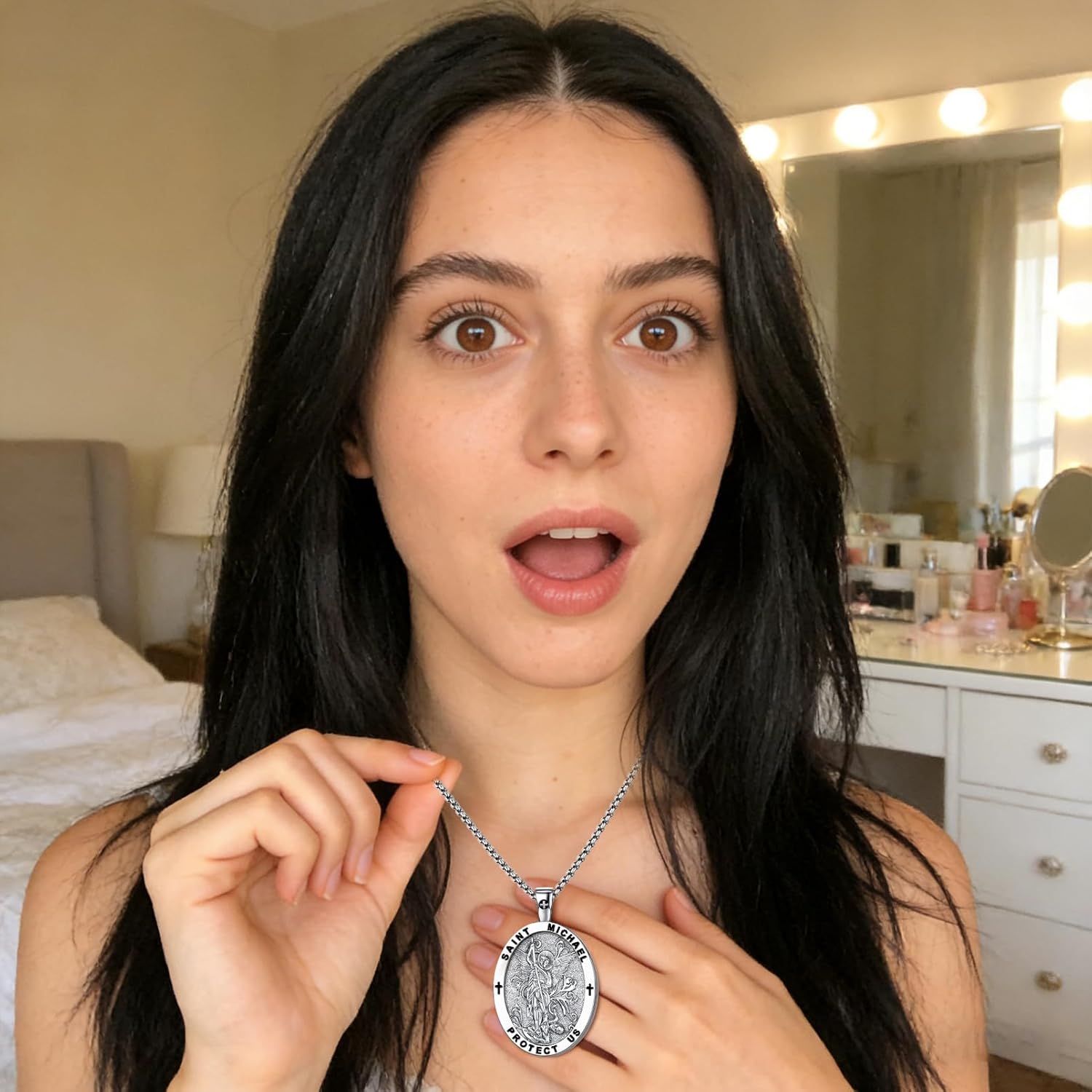 Saint Michael/St Christopher/Virgin Mary Patron Saint Necklace, Gold-Plated Copper Oval Medallion with Bible Verses, Religious Protection Amulet Jewelry for Men Women,Adult Use Only - Image 6