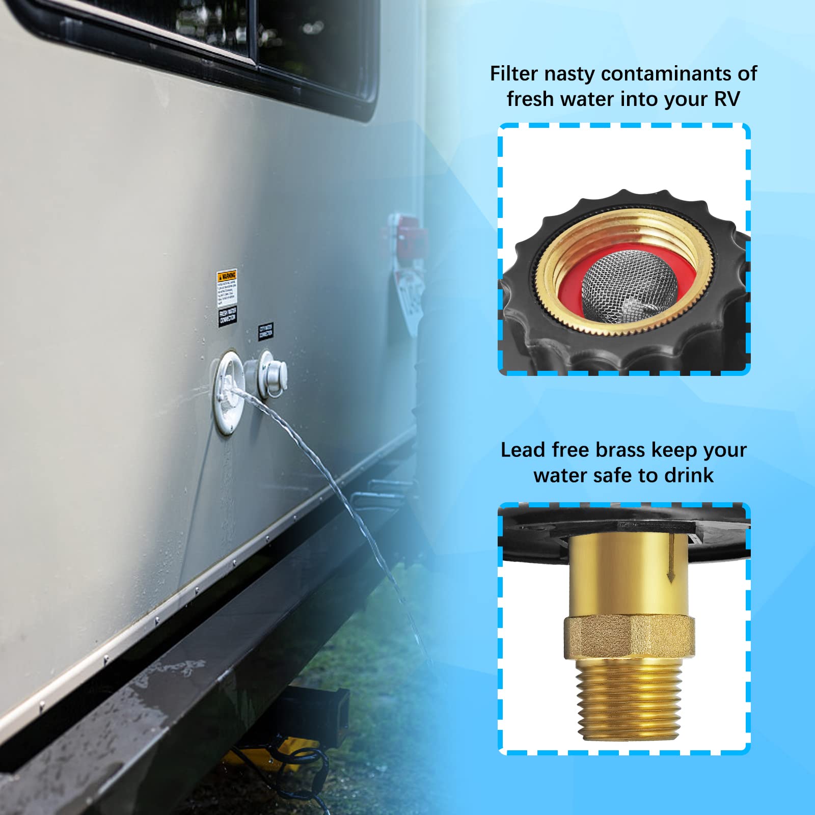 RV City Water Fill Inlet Flange Check Valve Water Hookup