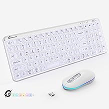 GEODMAER Wireless Keyboard and Mouse with 7 Colors Backlits, Rechargeable 2.4G/Bluetooth Wireless Connection Transparent Keycaps Keyboard and Mouse for PC, Mac, Laptop, iPad, iPhone and Android