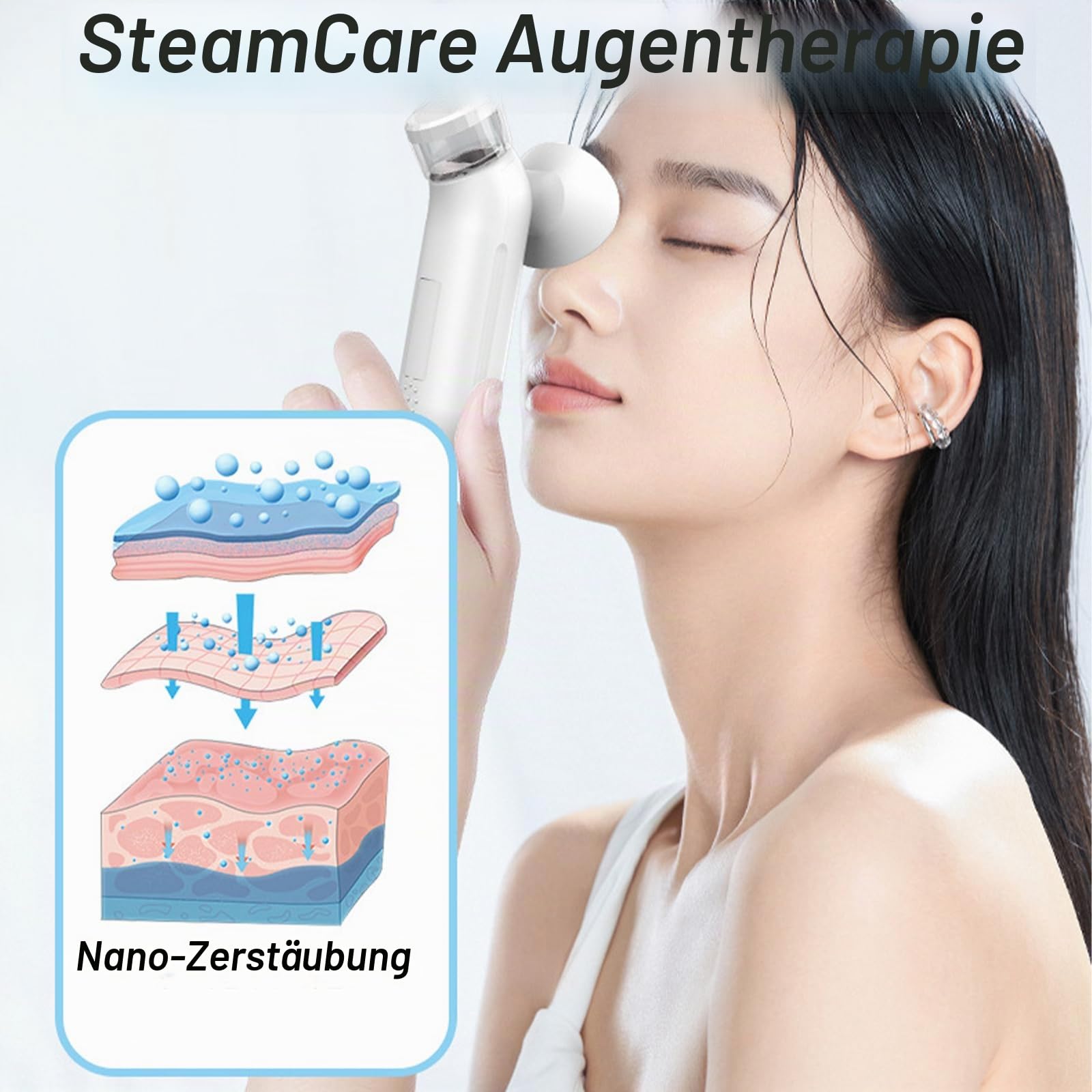 Nano Spray, Gesichtsdampfer, Augennebel-Dampfsprüher Face Steamer, Nano Eye Mist Steam Sprayer, Nano-Luftbefeuchter Für Trockene Augen, Tragbares Augenschutz-Pflegegerät, Warme Kompresse Feuchte Wärme