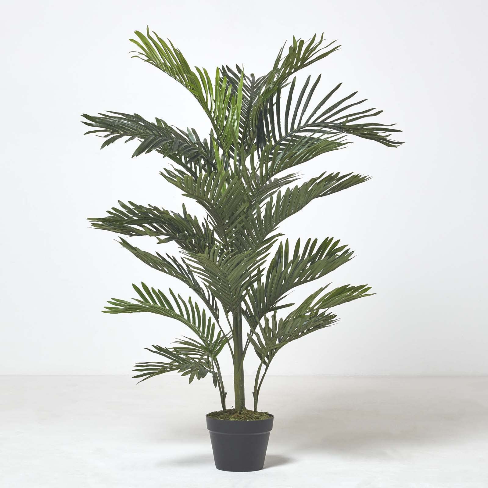 HOMESCAPES Artificial Palm Tree 120 cm Tall Fake Palm Plant with Large Leaves in Black Pot