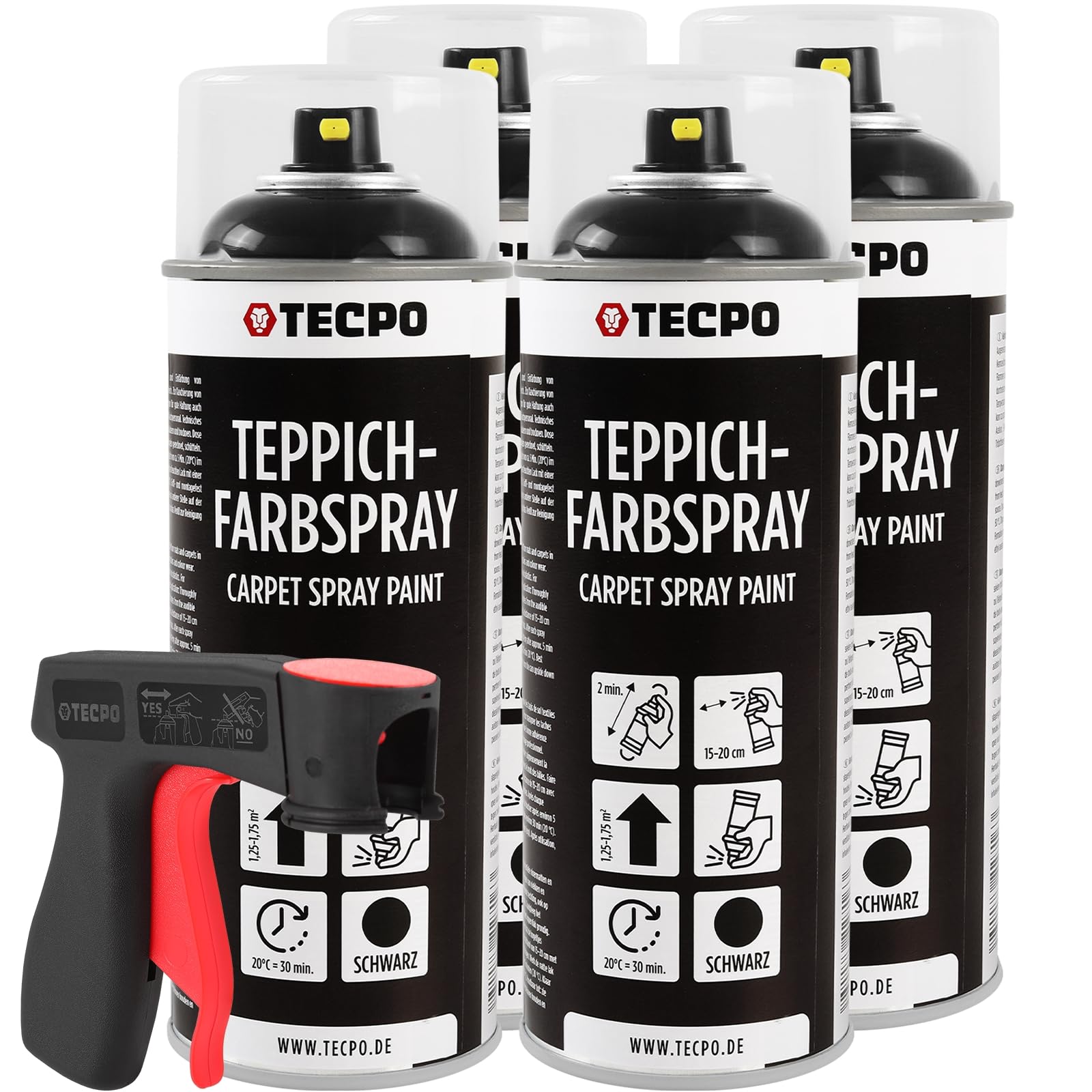 Aérosol de peinture pour tapis de sol auto TECPO noir 400ml avec poignée pistolet pour plastique
