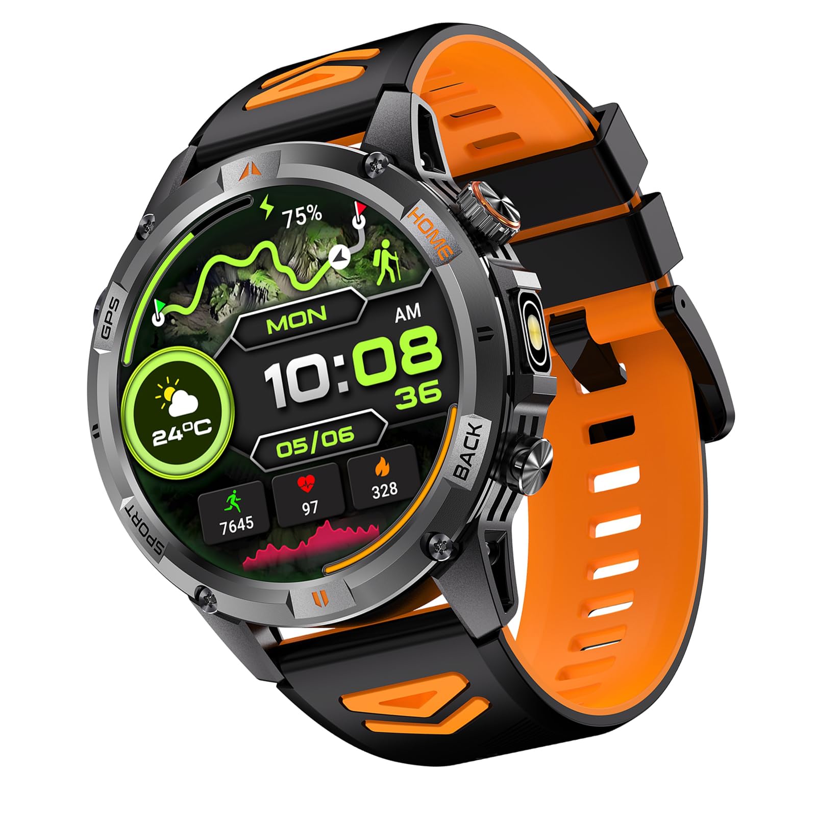 Sport Smart Watch GPS Activity Tracker Pantalla de 1,46 Pulgadas Pantalla de Alta resolución 360x360 Modos Multideporte para Hombres Deportes al Aire Libre (Negro y Naranja)