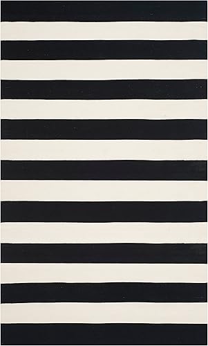 Miniatura 3 de Safavieh colección Montauk MTK712A, tapete de algodón tejido a mano color amarillo y marfil., Algodón, Negro Marfil