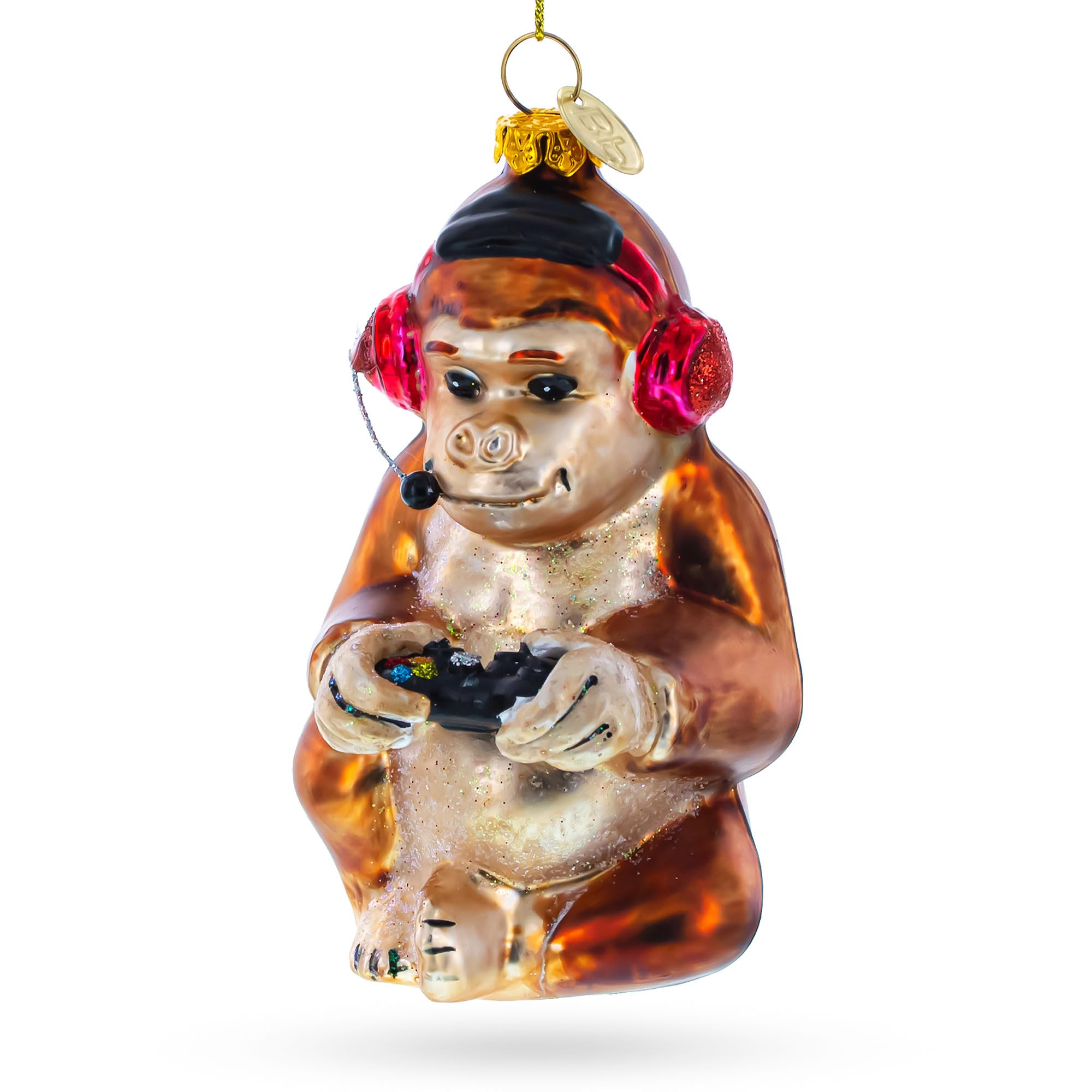 Monkey Video Gamer décoration de Noël en verre soufflé cadeau pour joueur