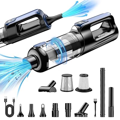 Car Vacuum Portable Cordless, 18000Pa 2 in 1 Vacuum Cleaner&Air Duster, 130W Brushless Motor Handheld Vacuum Cordless with 7800mAh Battery, LED Light, Multi-Nozzles for Car, Home, Office, Pet
