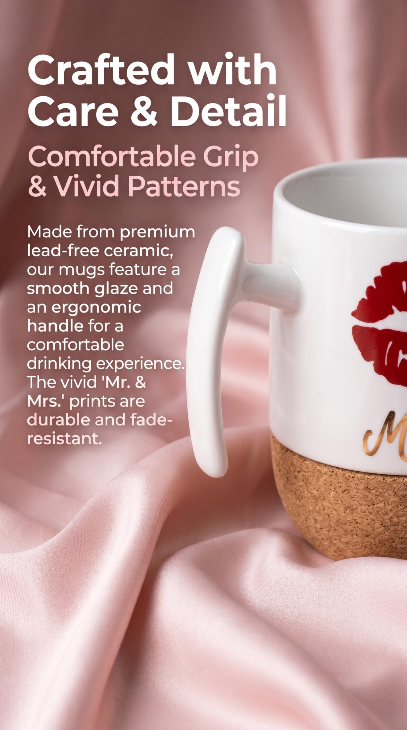Love-KANKEI MR und MRS Kaffee Glühwein Tassen Sets Hochzeitsgeschenk für Paare 300ml, Partnertassen Korkboden Design Keramik, Geschenk für Pärchen Brautpaar Ehepaar Valentinstag Weihnachten