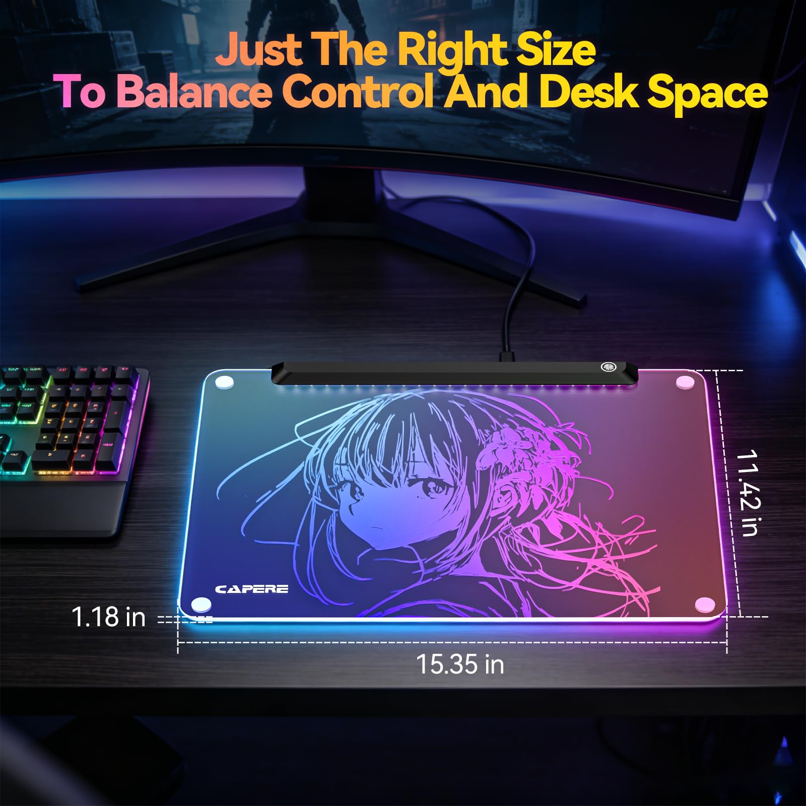 Alfombrilla de mouse RGB de vidrio templado, 13 modos de iluminación, hub USB 4 puertos, superficie micrograbada para velocidad y control máximos, alfombrilla de mouse dura para juegos FPS y