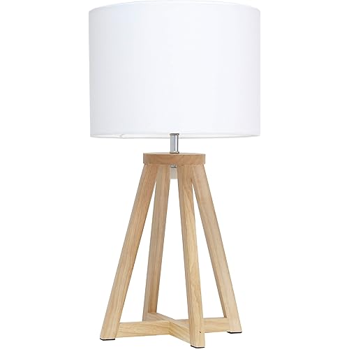Simple Designs LT1069-NWH Interlocked Triangular Wood Fabric Shade Table Lamp, Natural/White 9.88 x 9.88 x 19.13