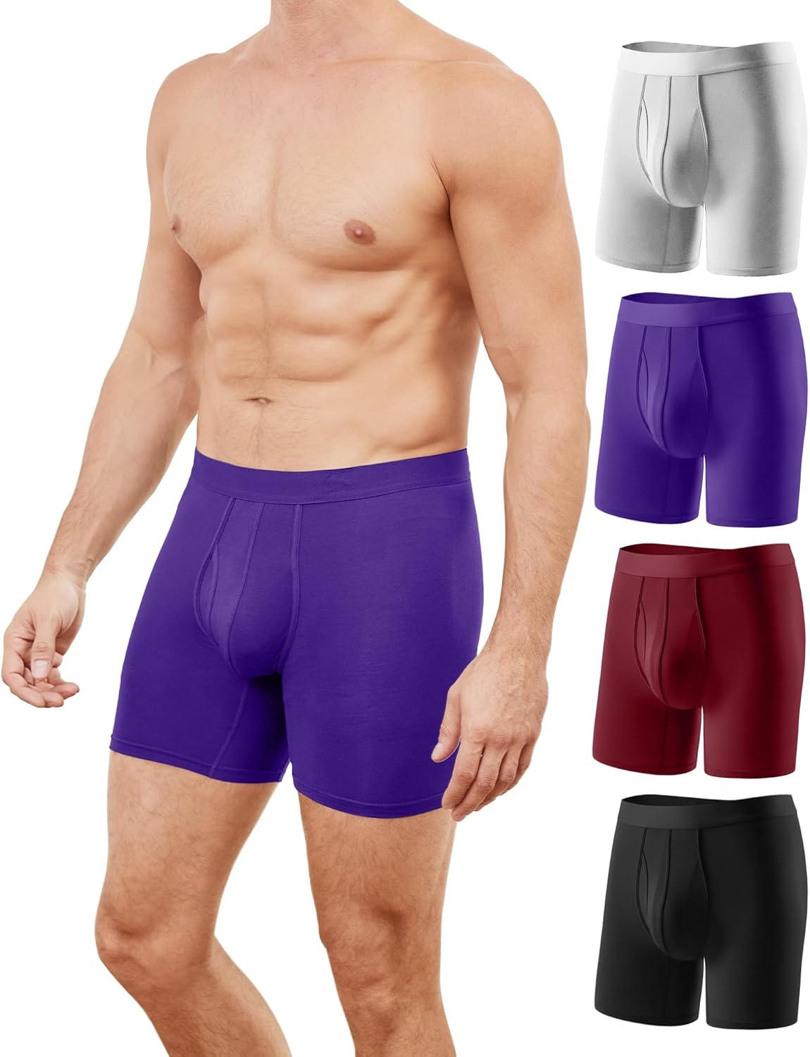 Mens Underwear,Boxer Briefs 4-Pack - Ultra-Soft, Breathable, Men Soft Boxer Briefs,Moisture-Wicking, Stretch Fit