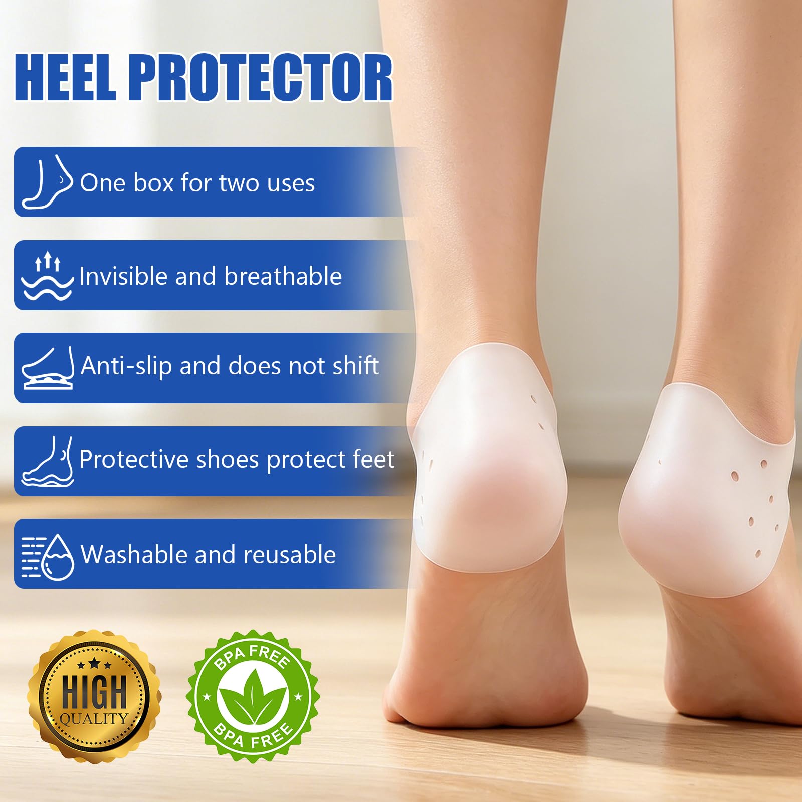 3 Pares Transpirables Protector De Silicona Para TalóN +10 Piezas Tiritas Taloneras, Calcetin Taloneras De TalóN Hidratantes, Contra Deslizamientos Y Frotamientos, Alivia PresióN Plantar, Blanco