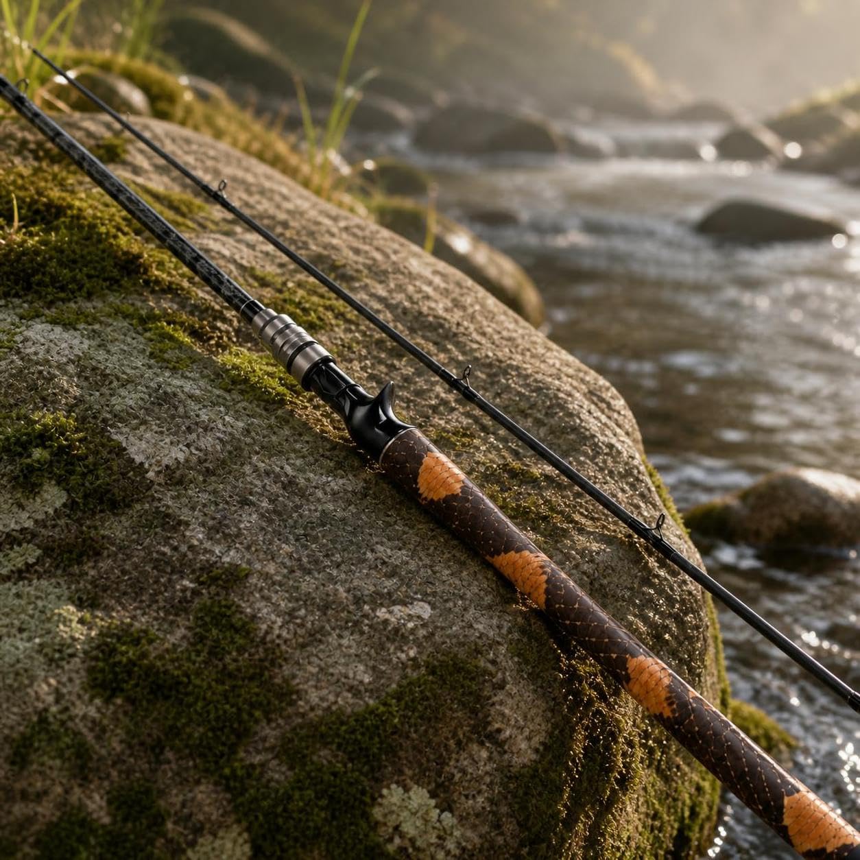 Canna da Pesca a Lure, Azione Rigida | Fibra di carbonio - 2 sezioni - design snake skin - metallo - gomma - per outdoor - da
