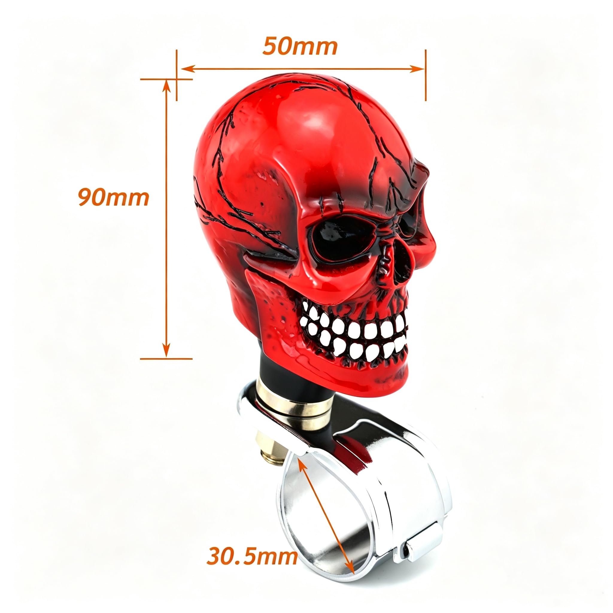 Lunsom Raddrehknauf, Totenkopf-Form, Auto, Drehknauf, Selbstmordknauf, Powergriff, Steuerung, Harz, Lenkspinner, Drehhilfe, passend für die meisten Fahrzeuge, LKWs, Traktoren, Boote (Rot A)
